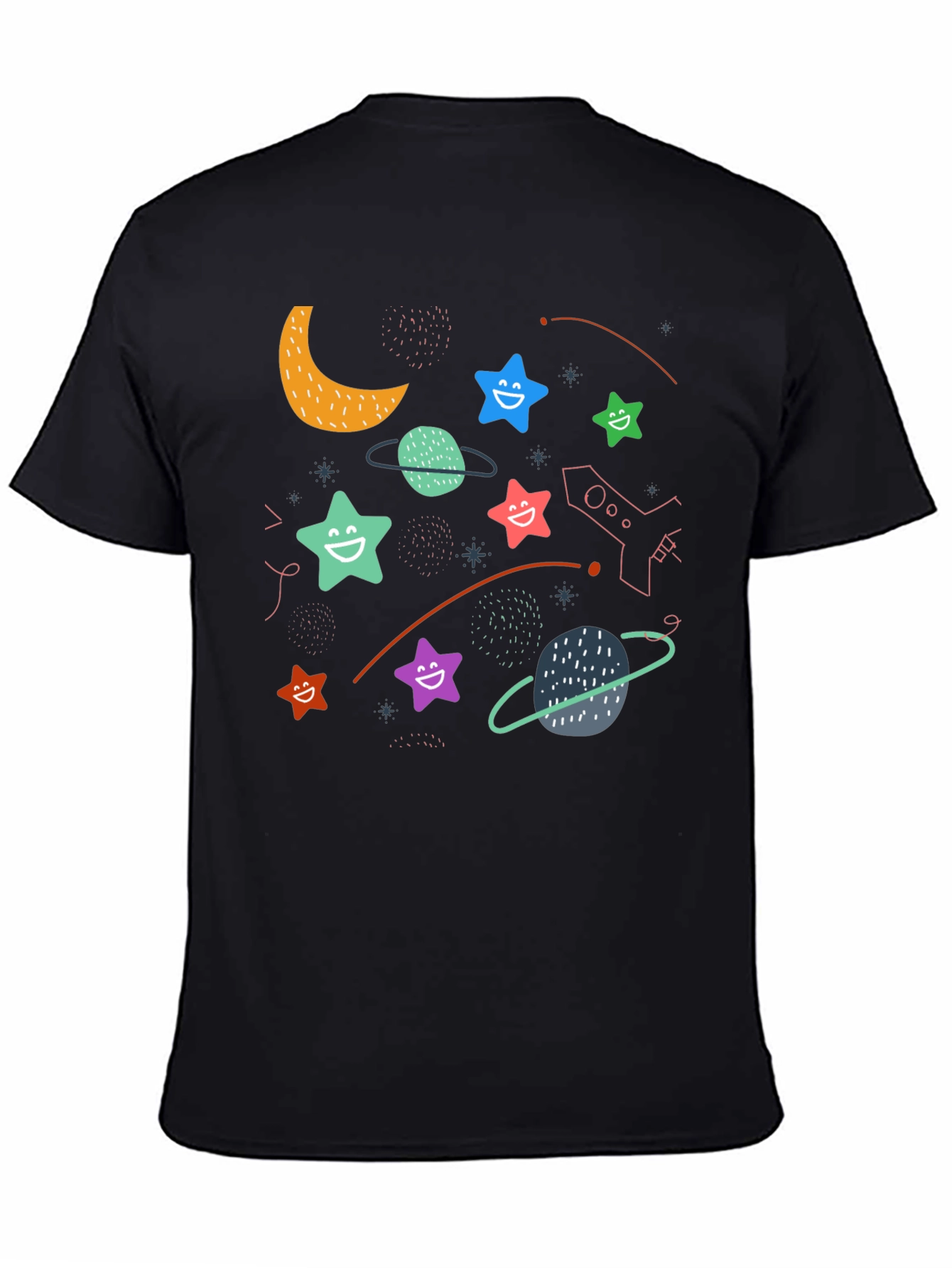 Cosmic Dreamer T-Shirt: Stars Planets and Rocket Fun!