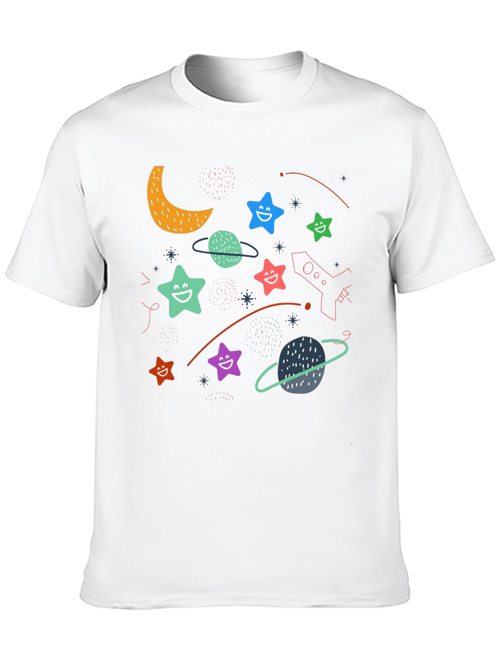 Cosmic Dreamer T-Shirt: Stars Planets and Rocket Fun!