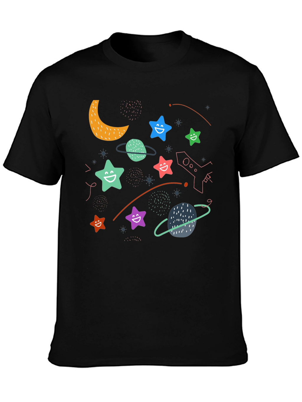 Cosmic Dreamer T-Shirt: Stars Planets and Rocket Fun!