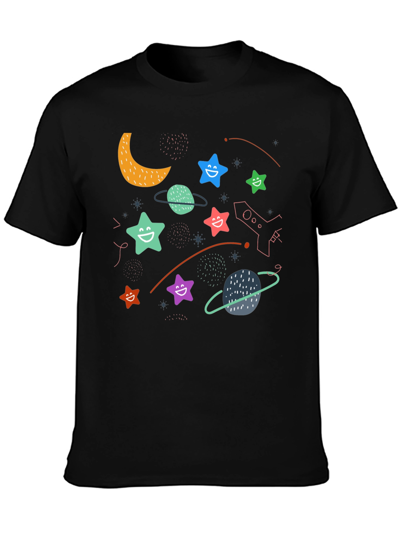 Cosmic Dreamer T-Shirt: Stars Planets and Rocket Fun!