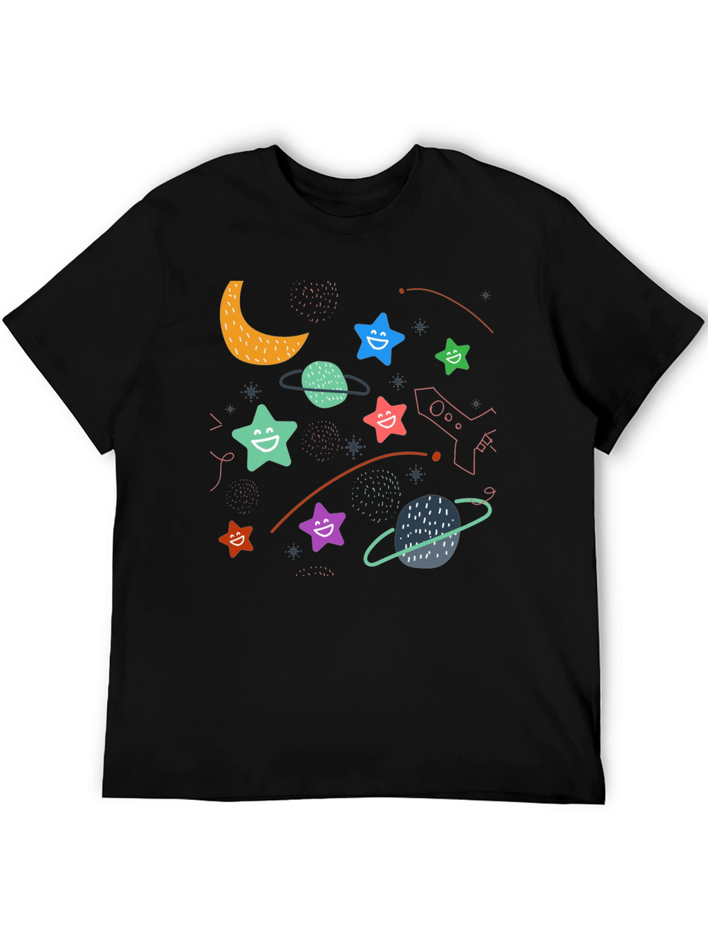 Cosmic Dreamer T-Shirt: Stars Planets and Rocket Fun!
