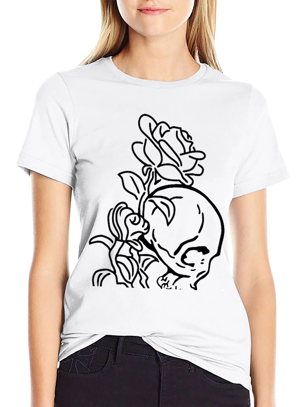 Skull & Rose Graphic Tee - Classic Black T-Shirt