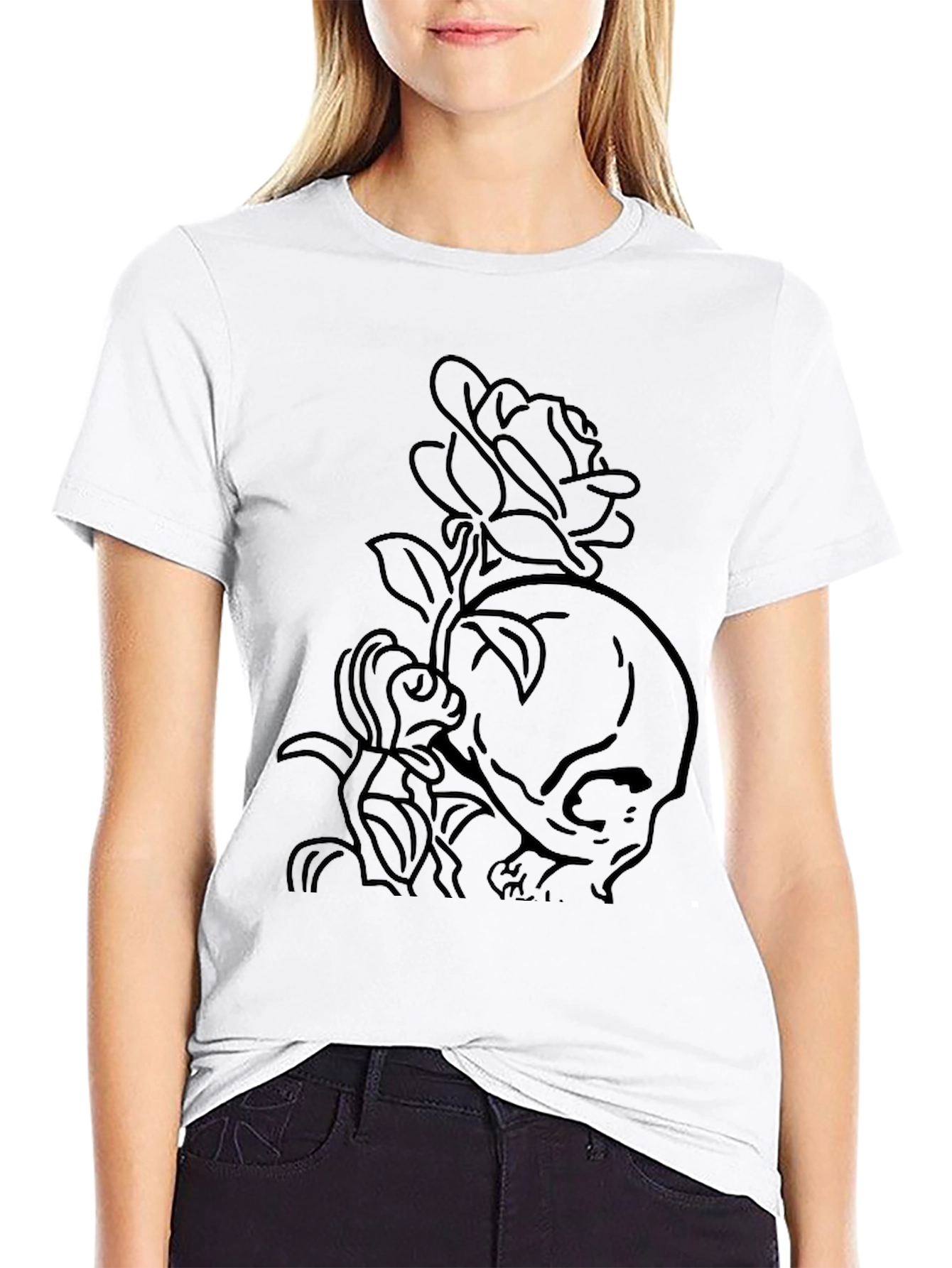 Skull & Rose Graphic Tee - Classic Black T-Shirt