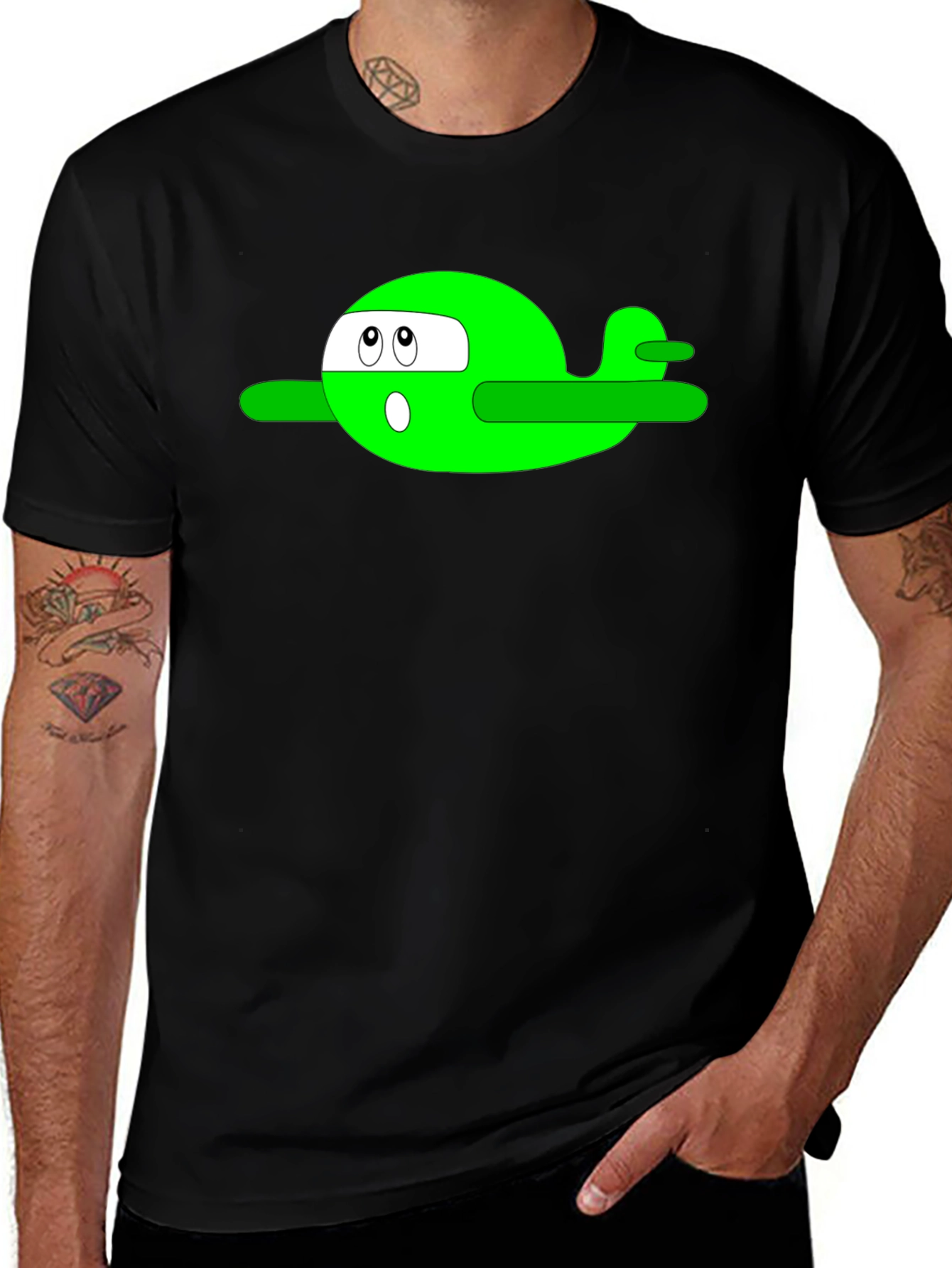 Cartoon Plane Graphic Tee - Black