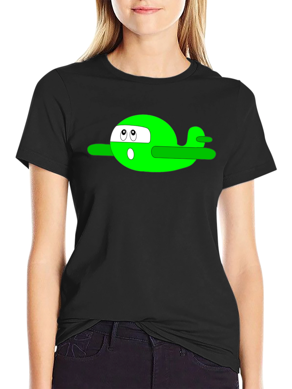 Cartoon Plane Graphic Tee - Black
