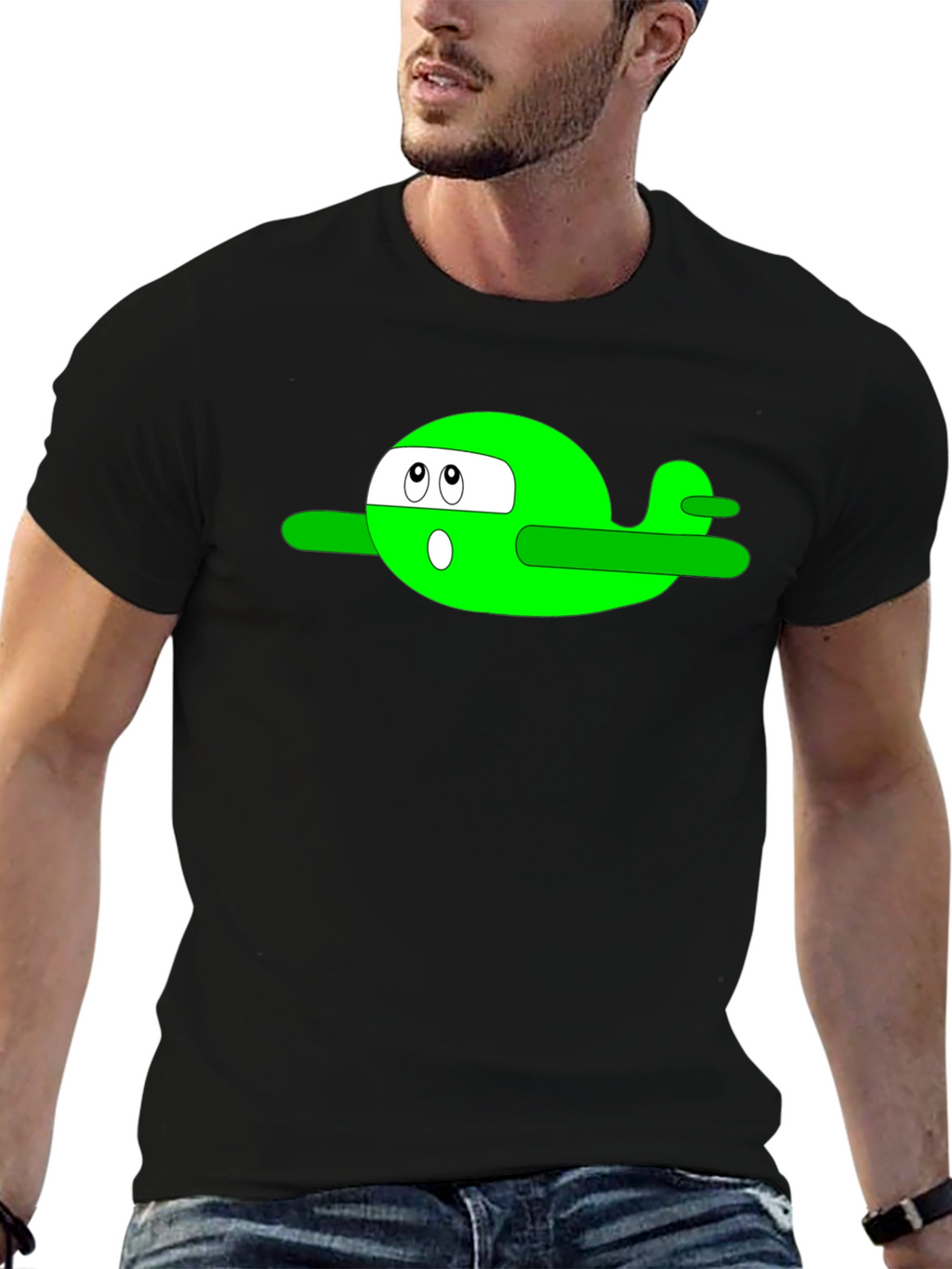 Cartoon Plane Graphic Tee - Black