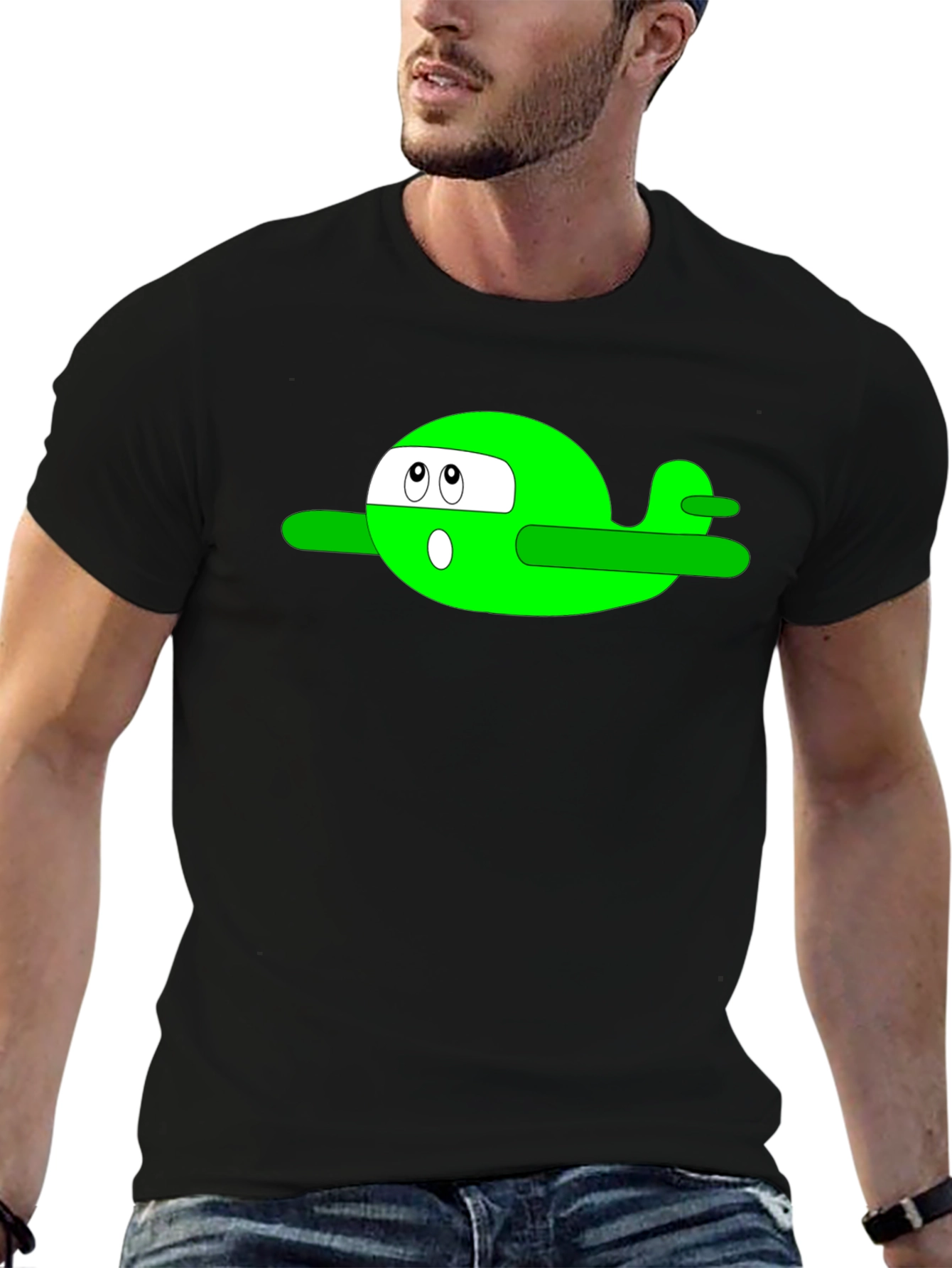Cartoon Plane Graphic Tee - Black