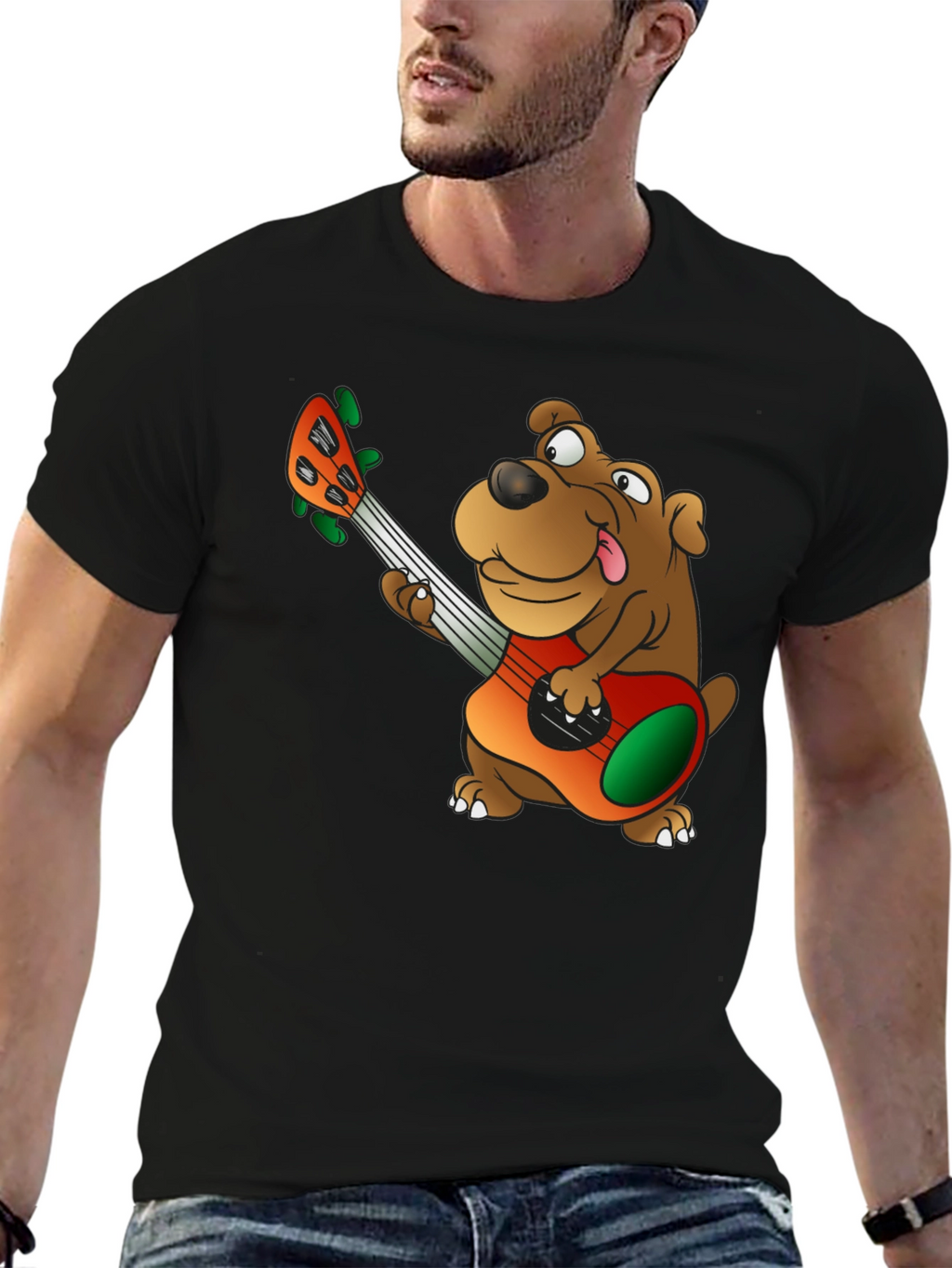 Dog Playing Guitar Graphic T-Shirt