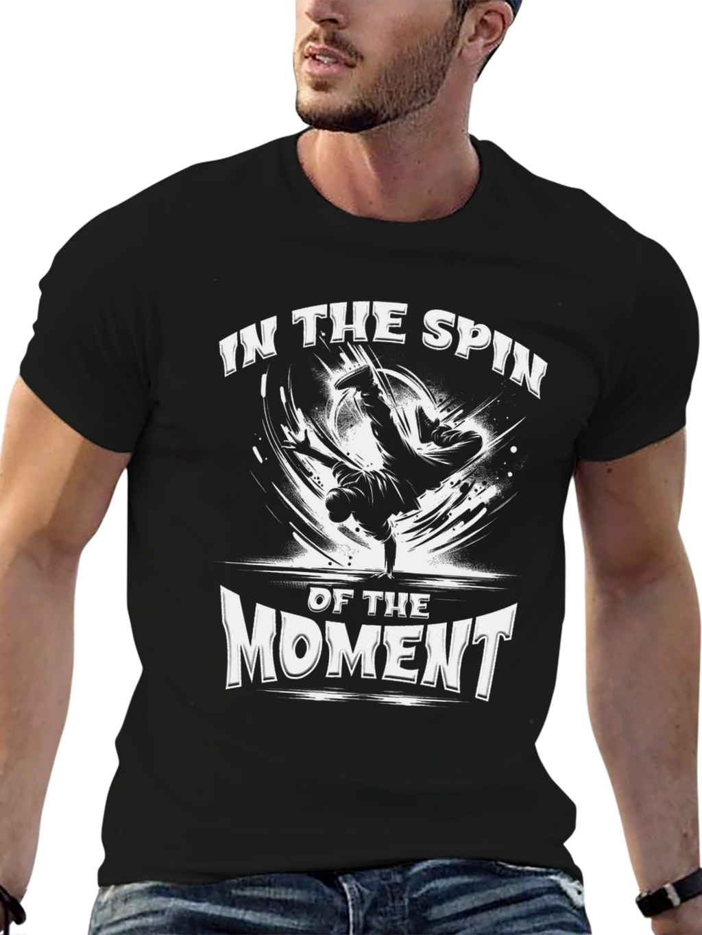 In The Spin of The Moment Black Graphic Tee
