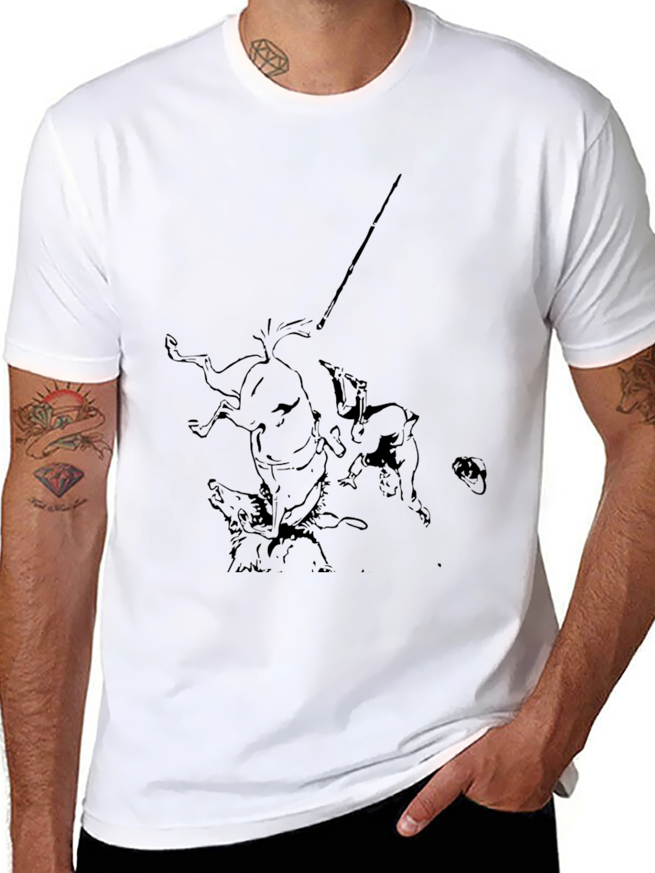 Mens Black Graphic Tee - Medieval Hunting Scene
