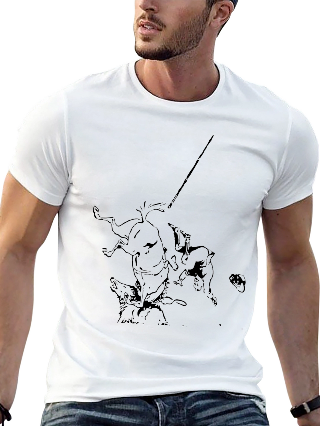 Mens Black Graphic Tee - Medieval Hunting Scene