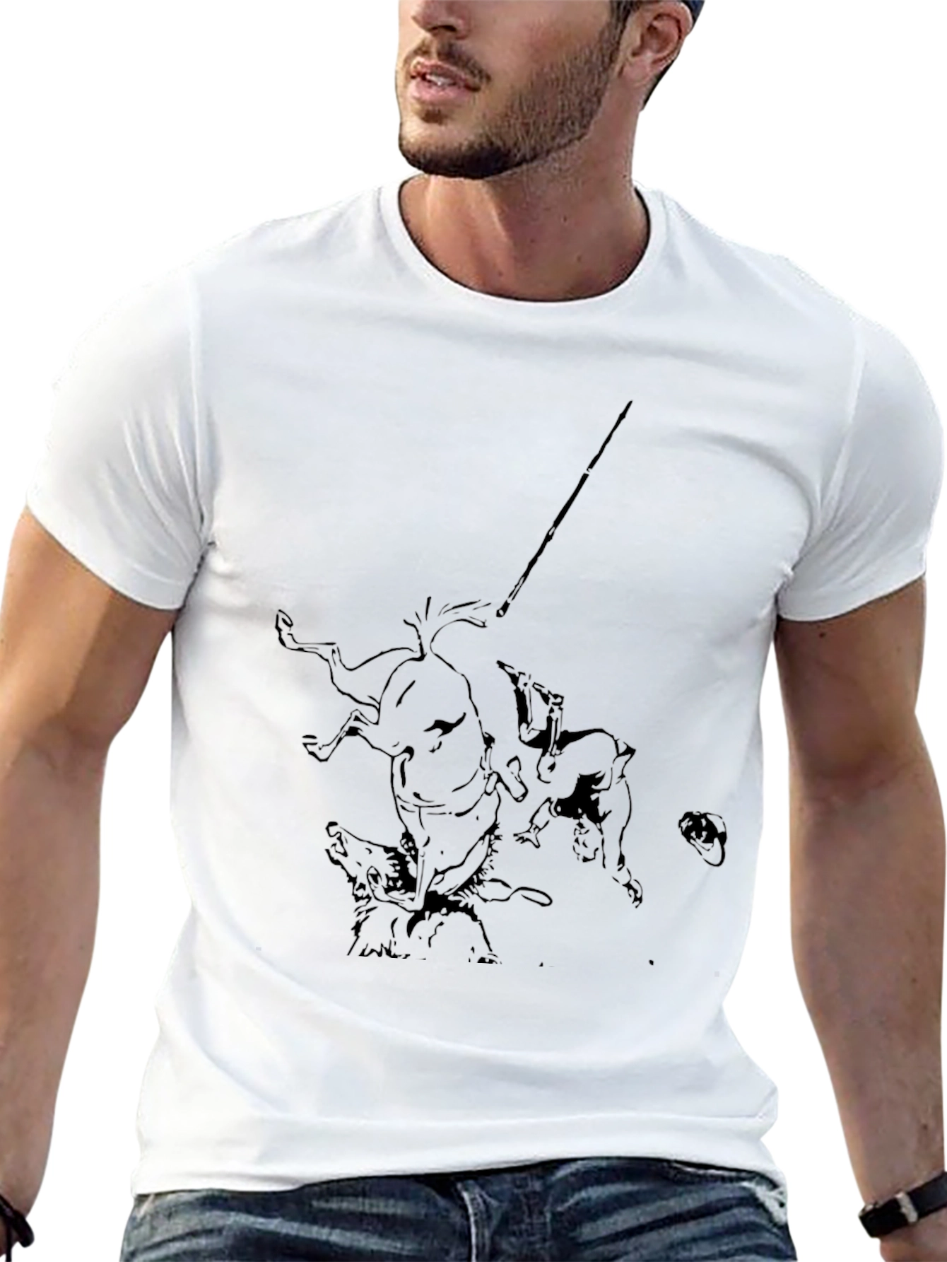 Mens Black Graphic Tee - Medieval Hunting Scene