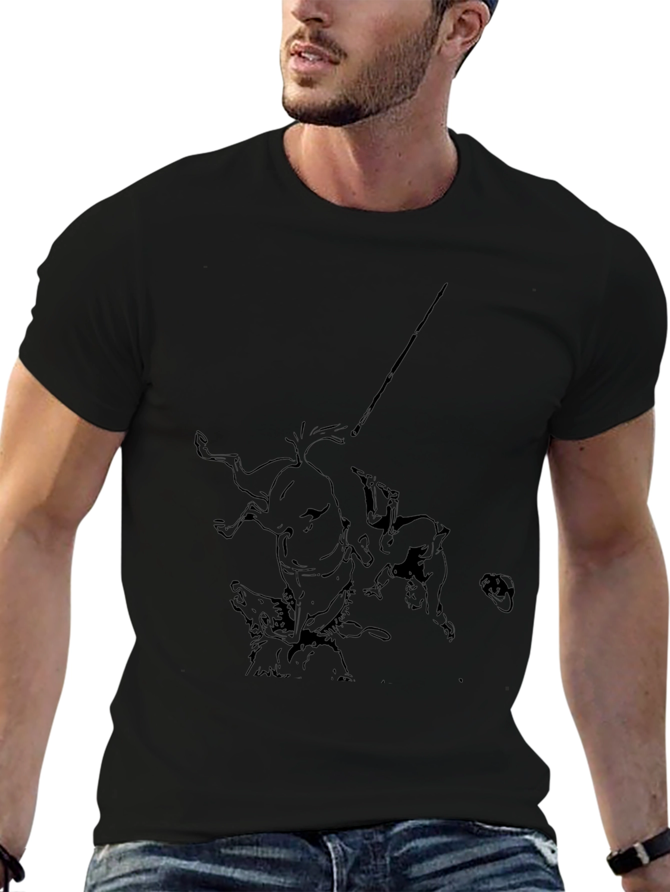 Mens Black Graphic Tee - Medieval Hunting Scene