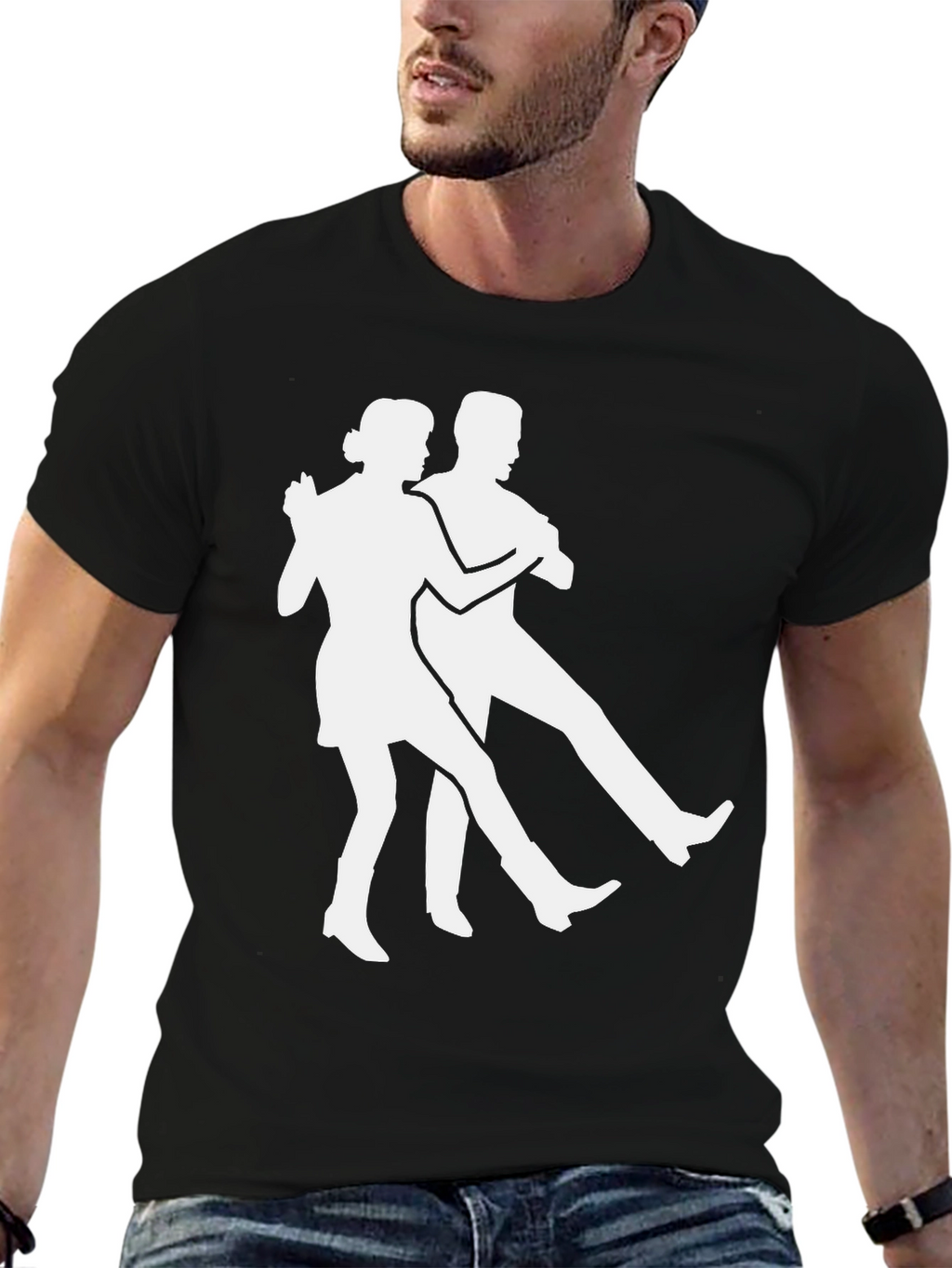 Dancing Duo Graphic Tee - Black Cotton T-Shirt
