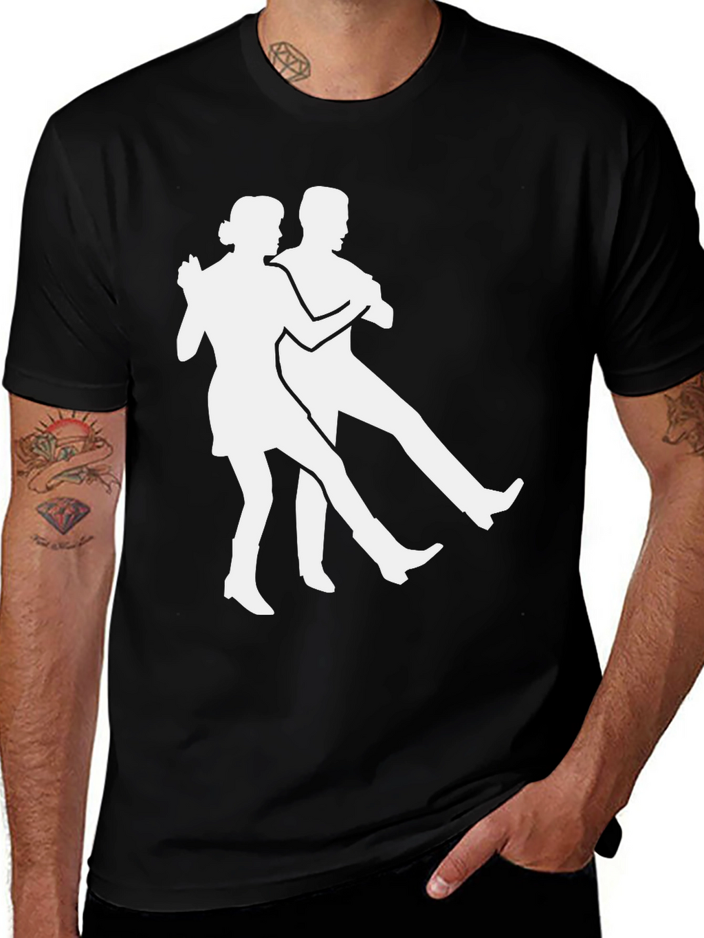 Dancing Duo Graphic Tee - Black Cotton T-Shirt