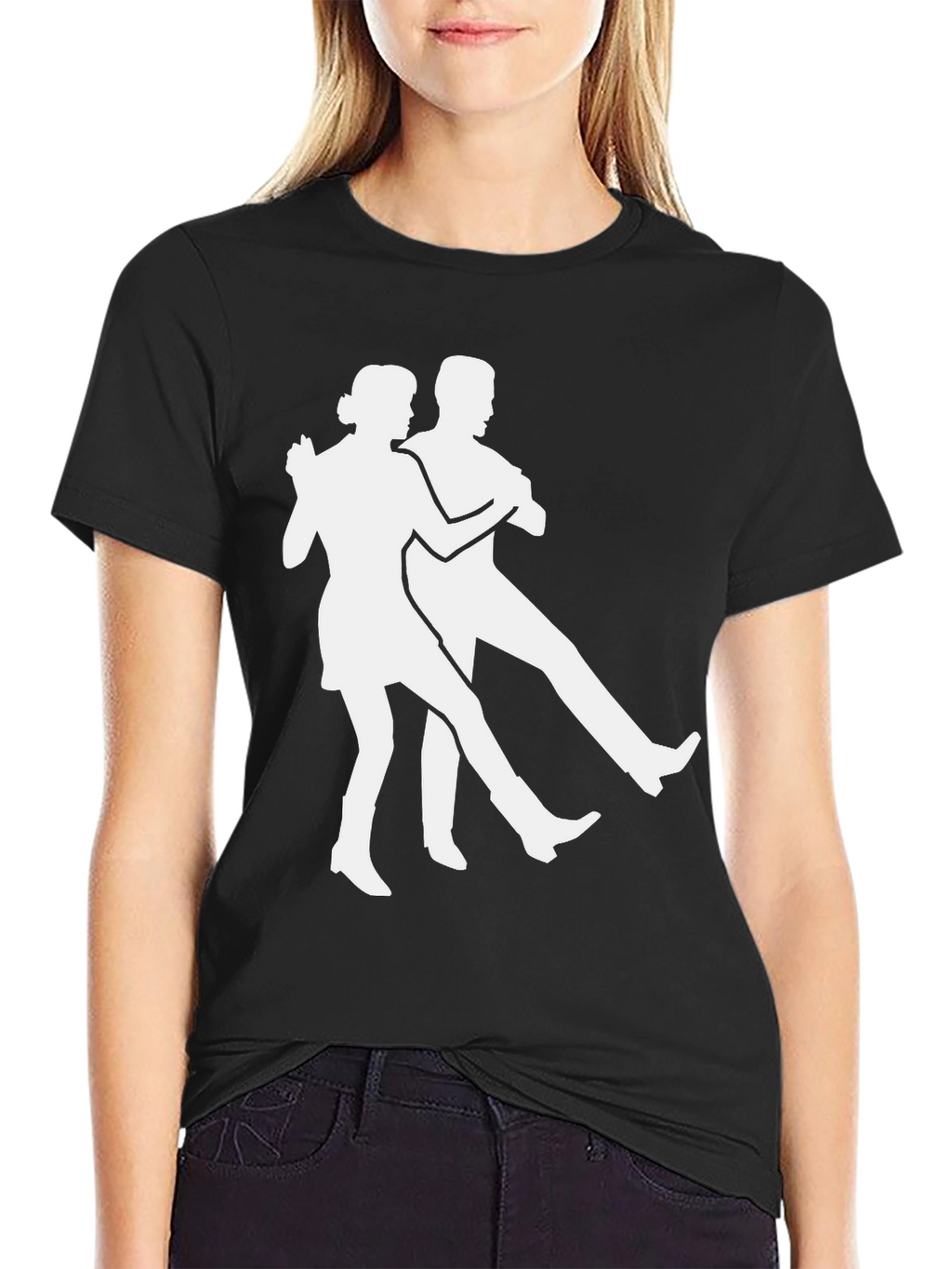 Dancing Duo Graphic Tee - Black Cotton T-Shirt