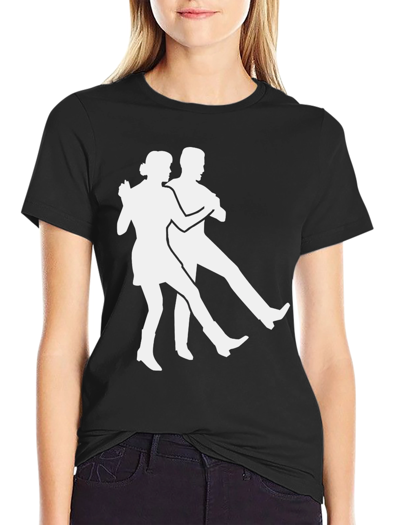 Dancing Duo Graphic Tee - Black Cotton T-Shirt
