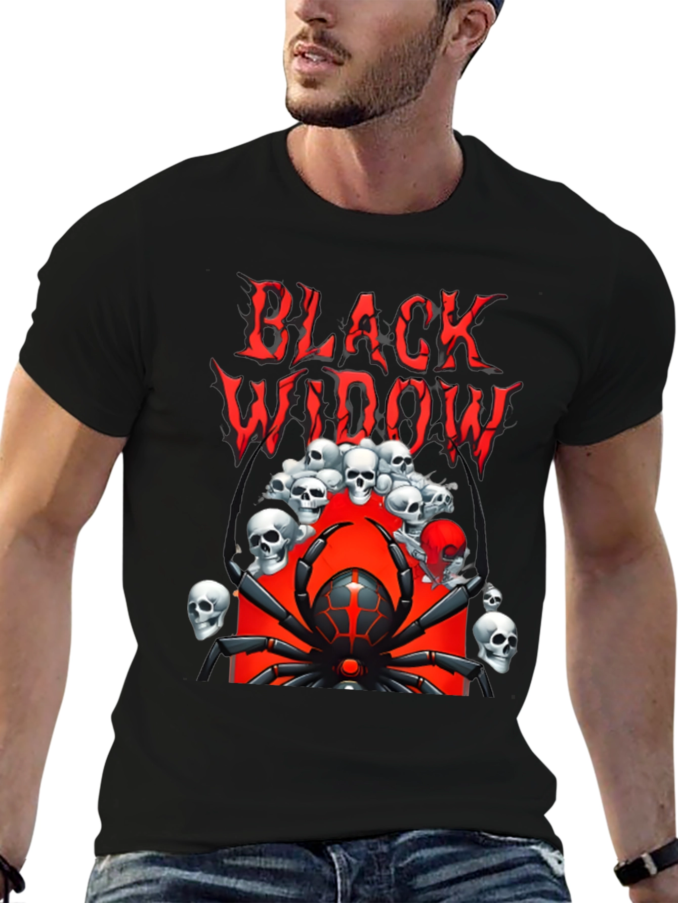 Black Widow Spider Graphic Tee - Skull Design