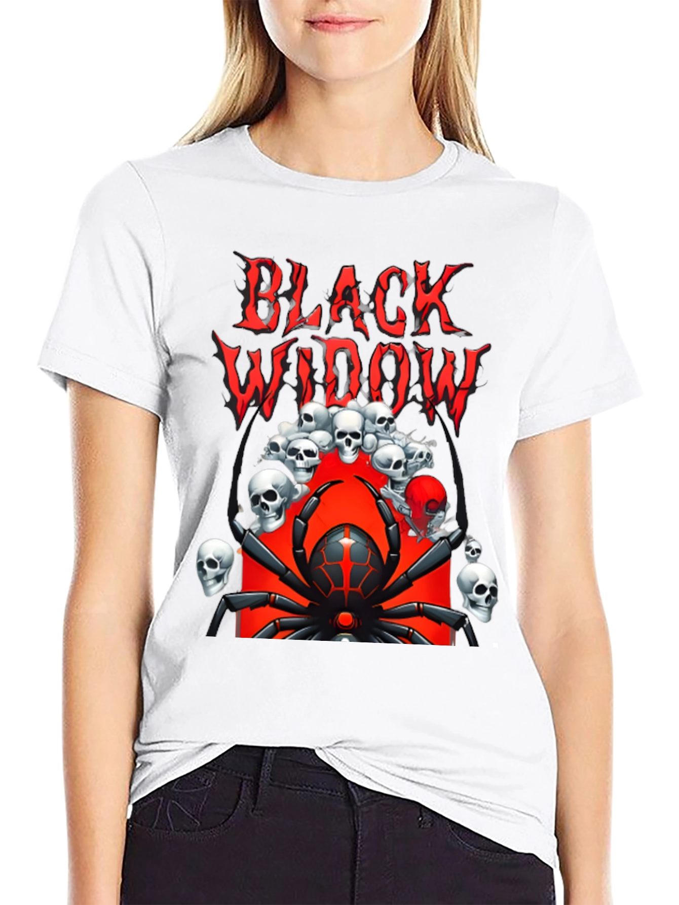 Black Widow Spider Graphic Tee - Skull Design
