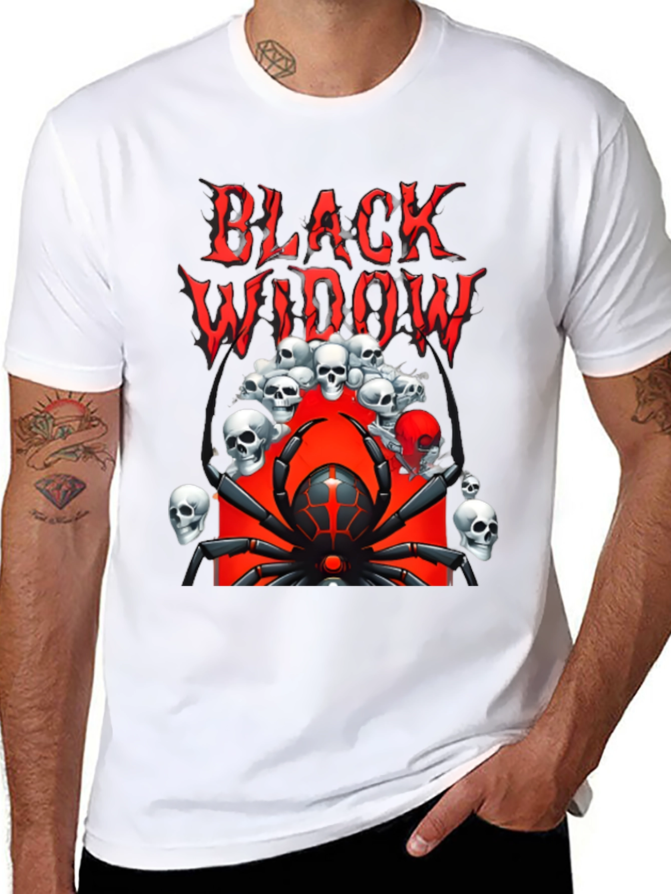 Black Widow Spider Graphic Tee - Skull Design