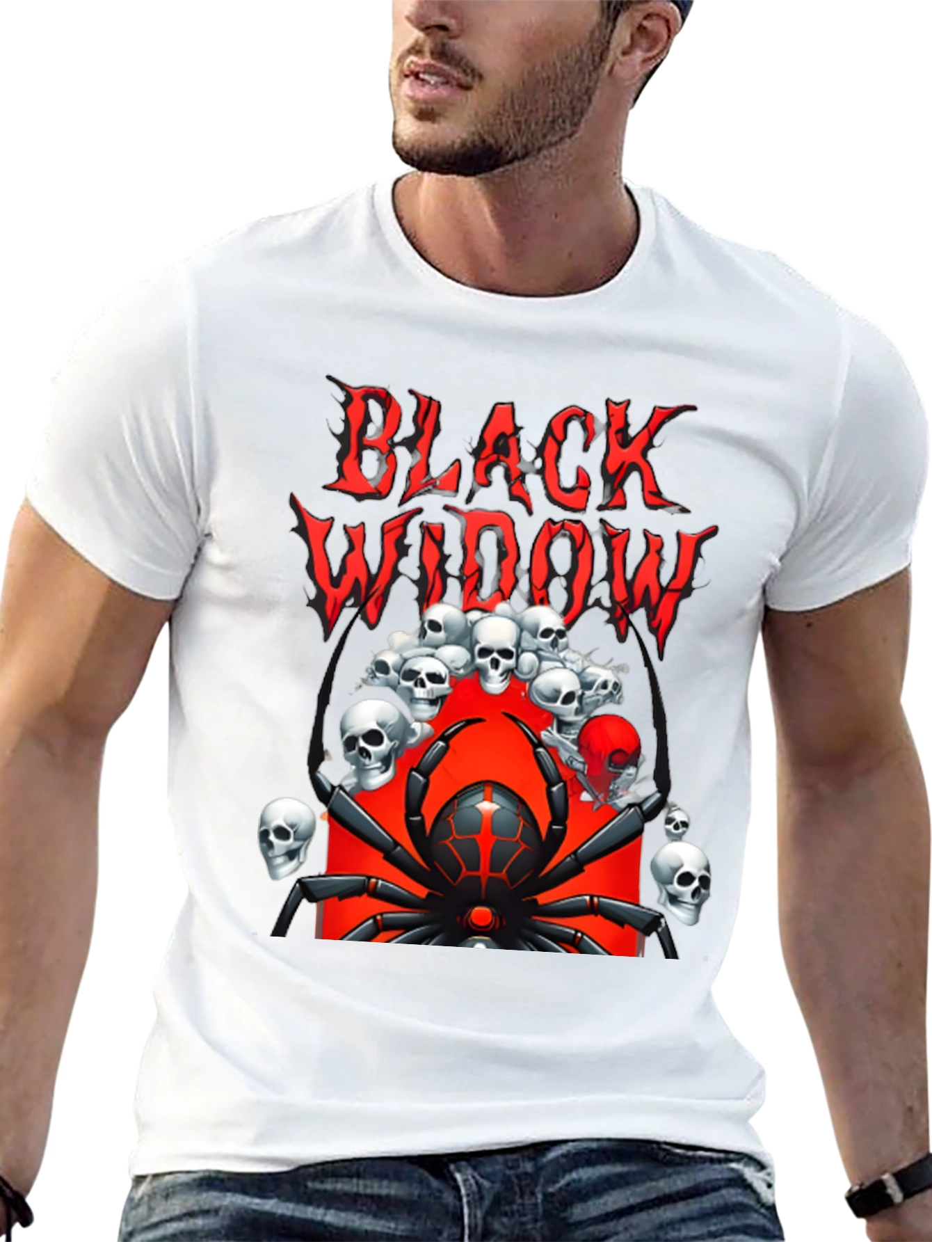 Black Widow Spider Graphic Tee - Skull Design