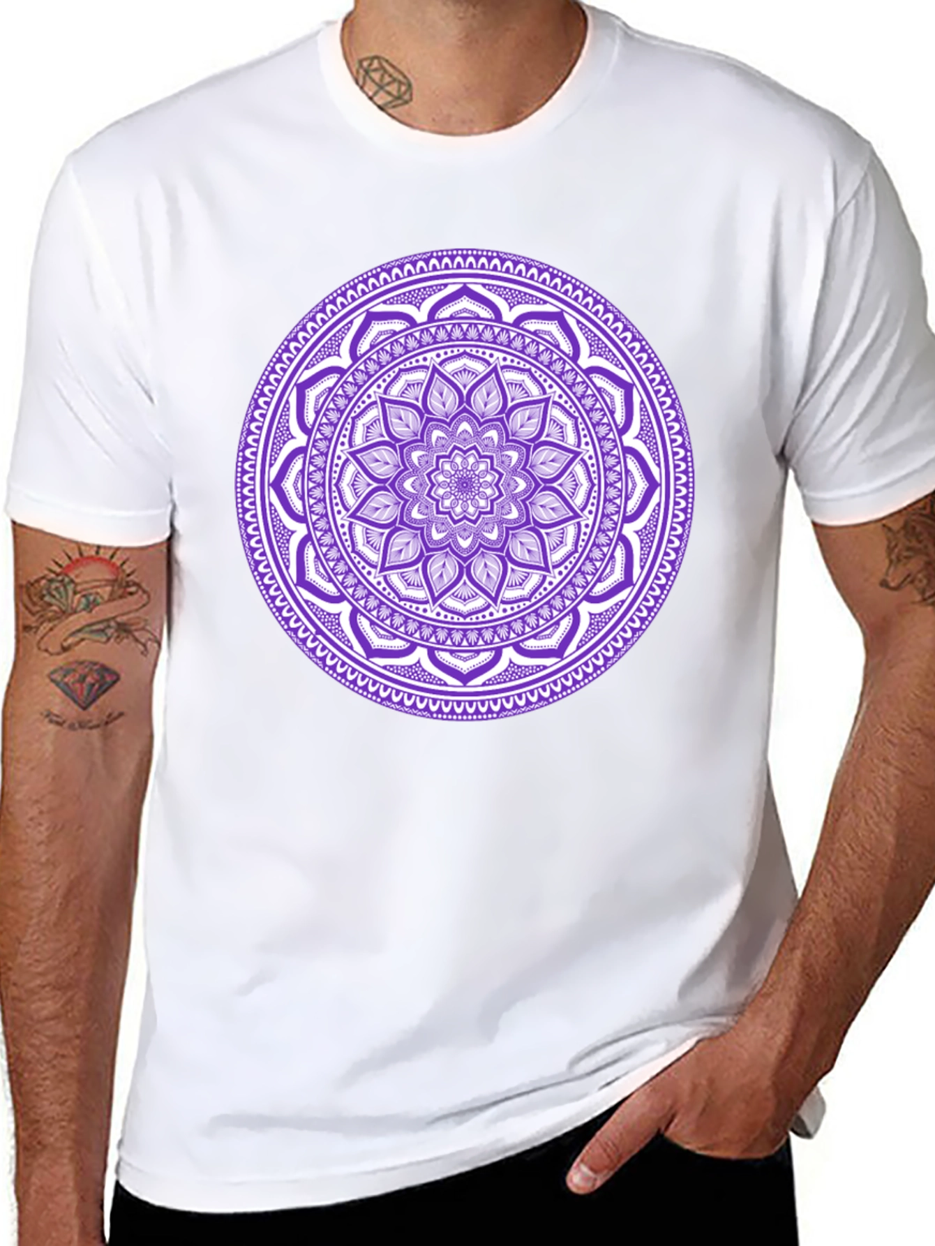 Black Tee with Purple Mandala Design