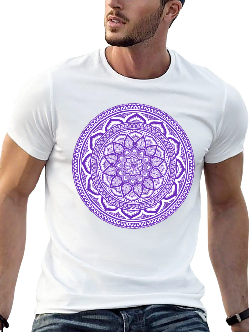 Black Tee with Purple Mandala Design