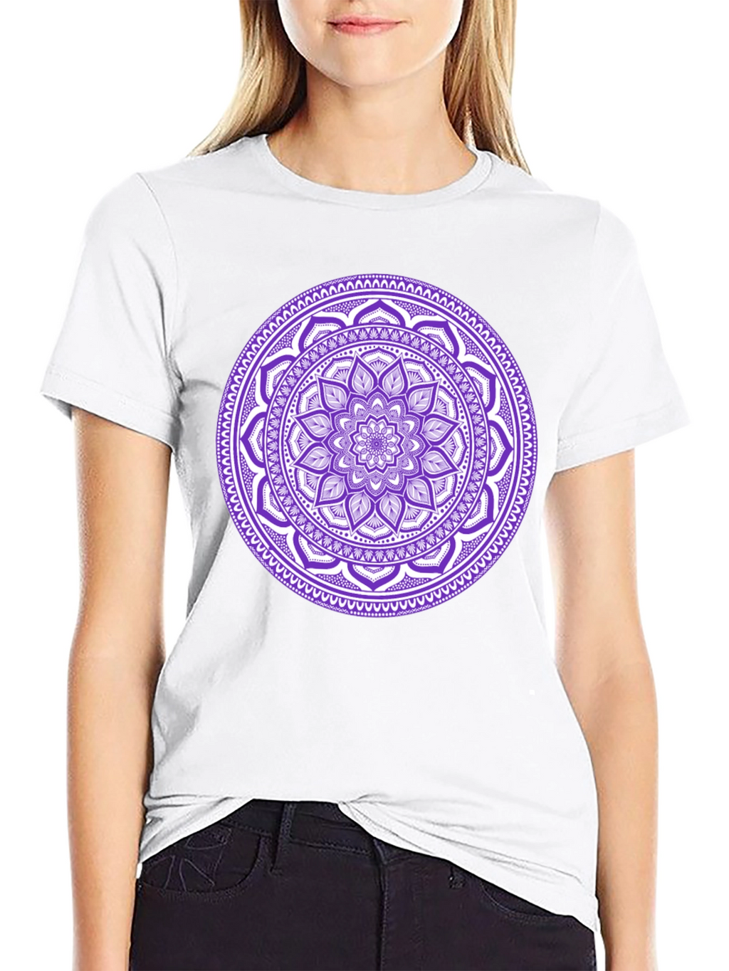 Black Tee with Purple Mandala Design