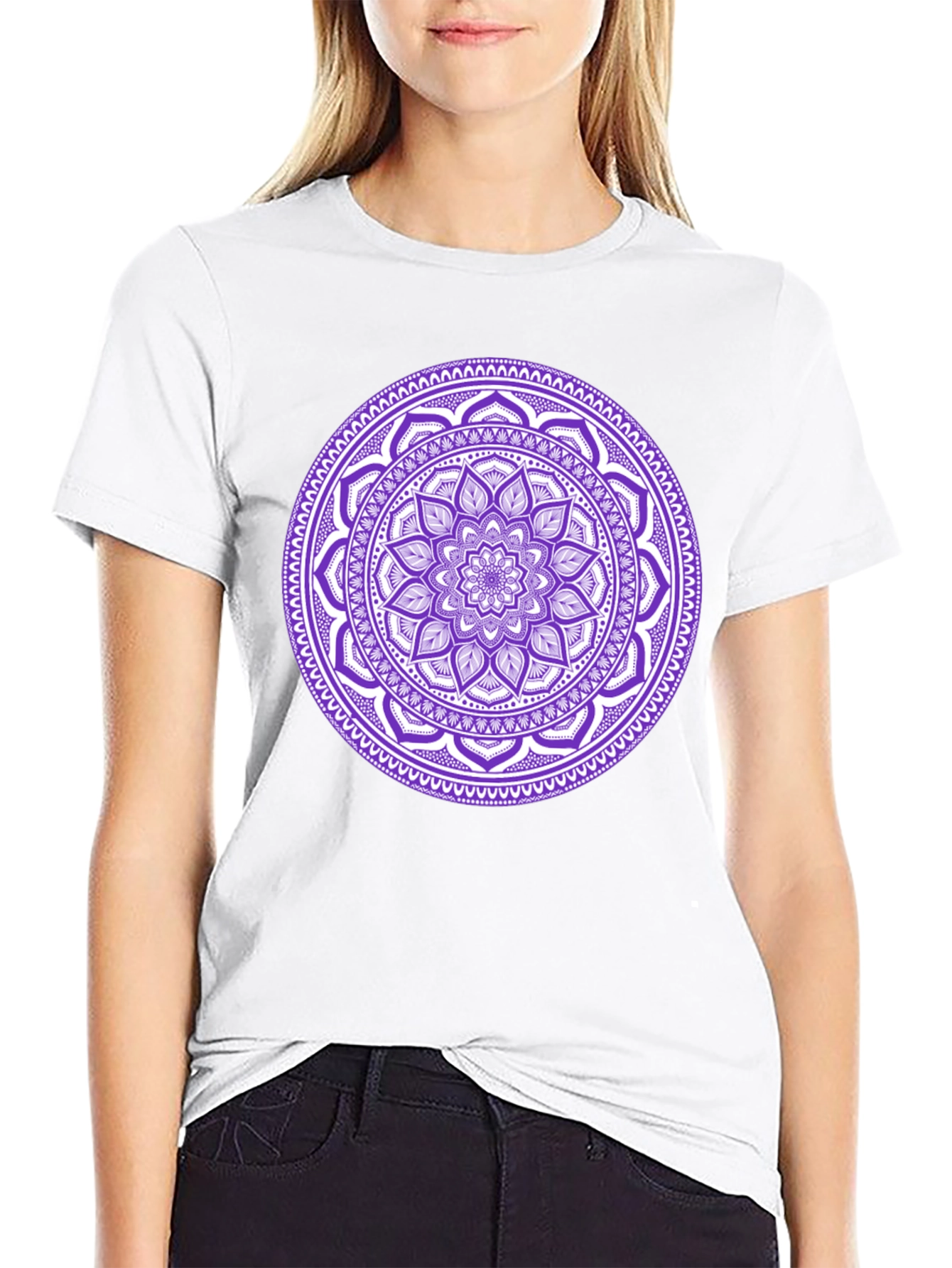 Black Tee with Purple Mandala Design
