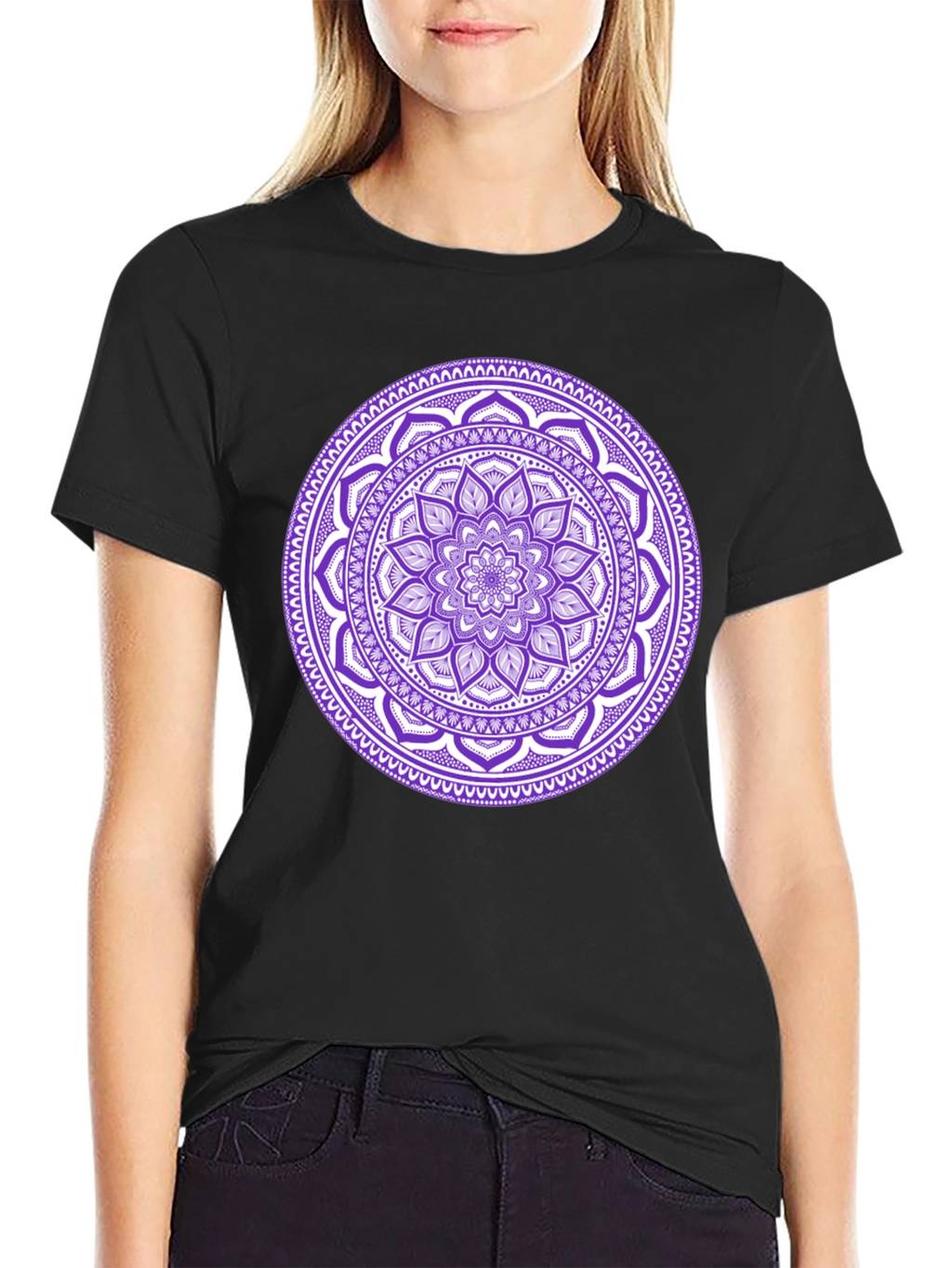 Black Tee with Purple Mandala Design