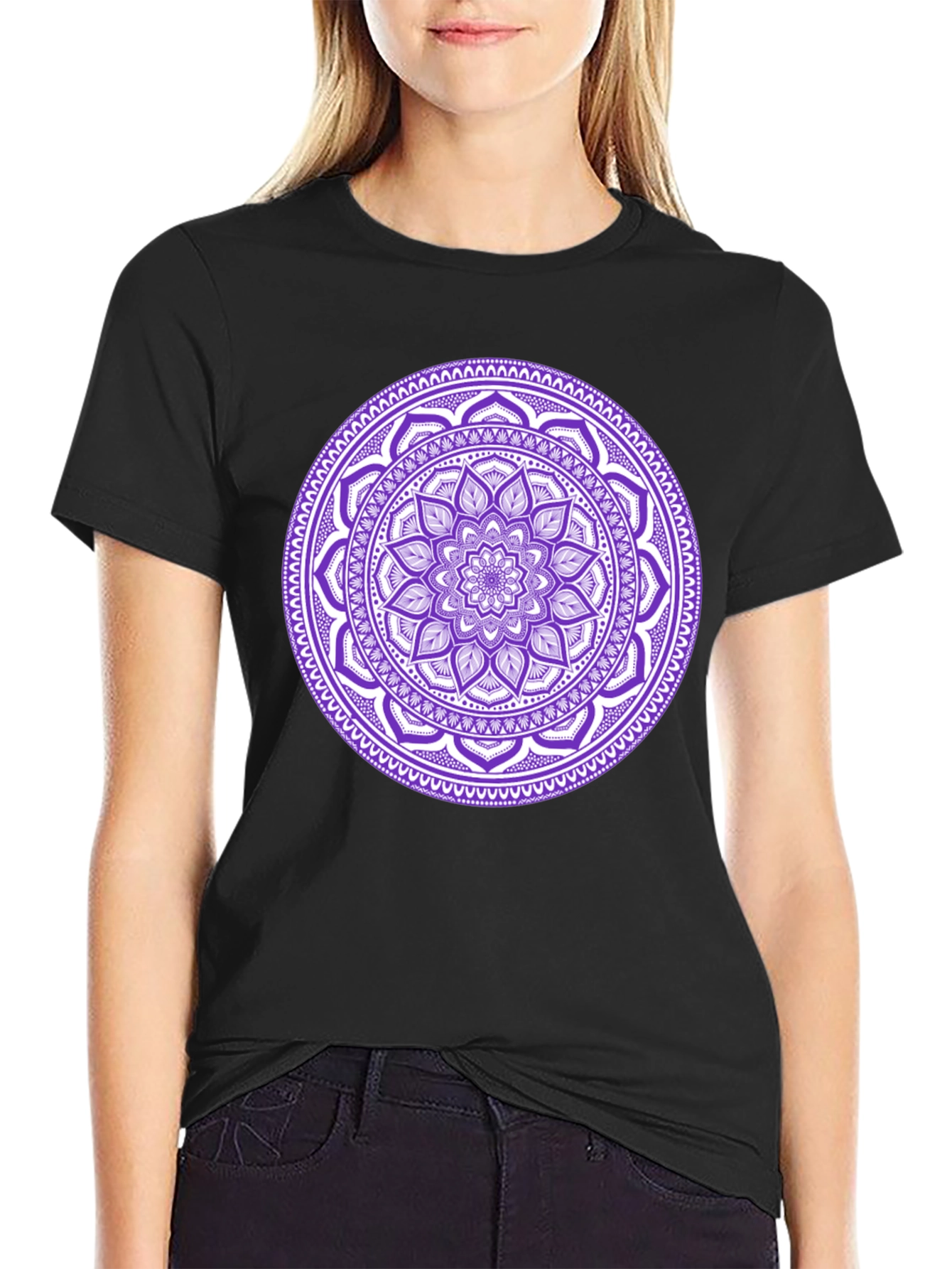 Black Tee with Purple Mandala Design