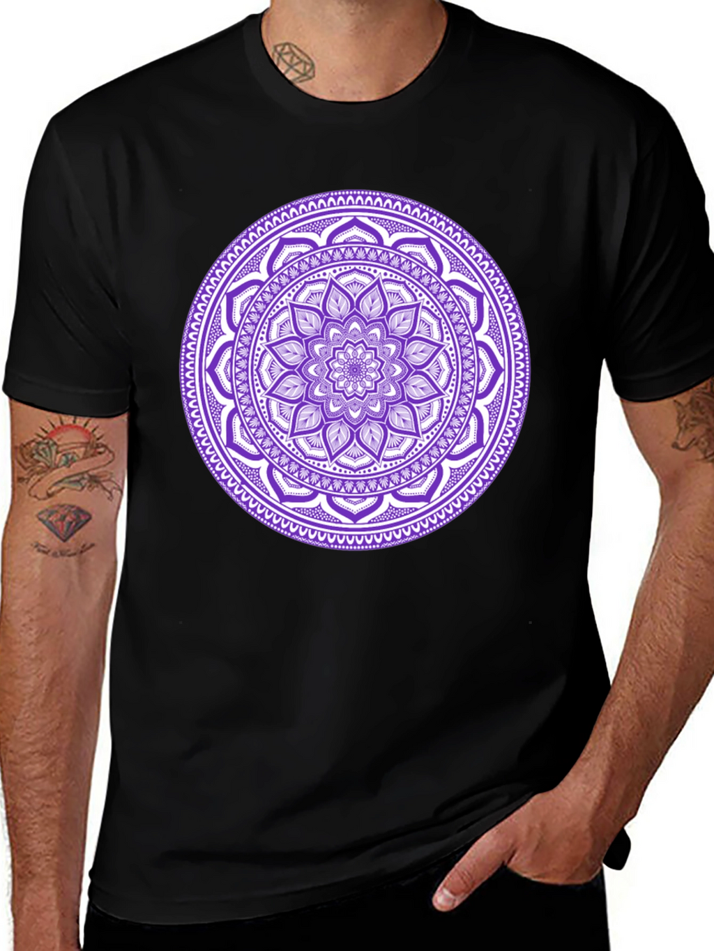 Black Tee with Purple Mandala Design