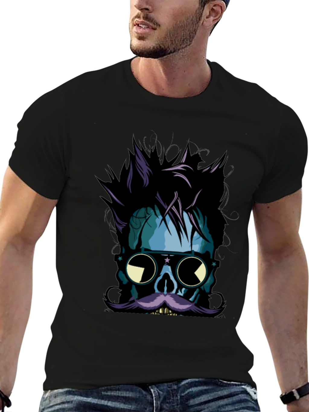 Skull with Mustache Graphic Tee