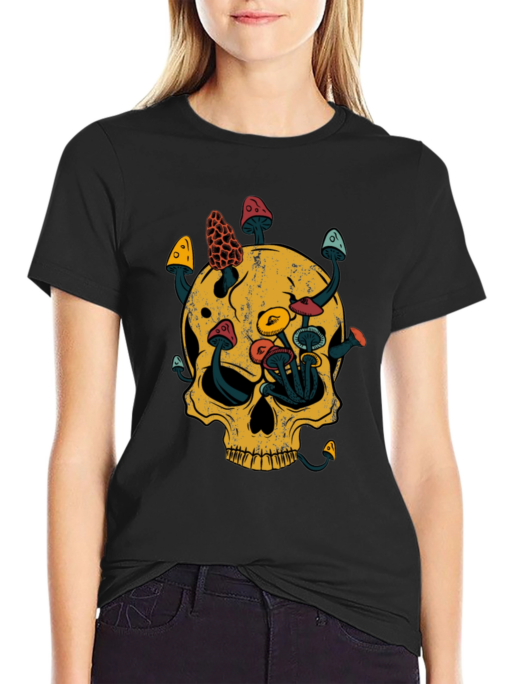 Skull & Mushroom Graphic Tee - Black