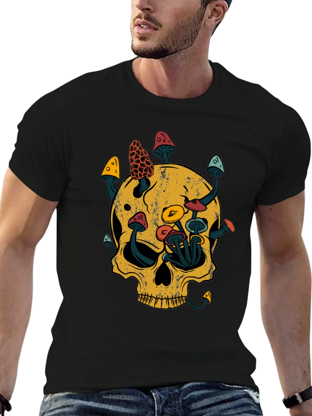 Skull & Mushroom Graphic Tee - Black