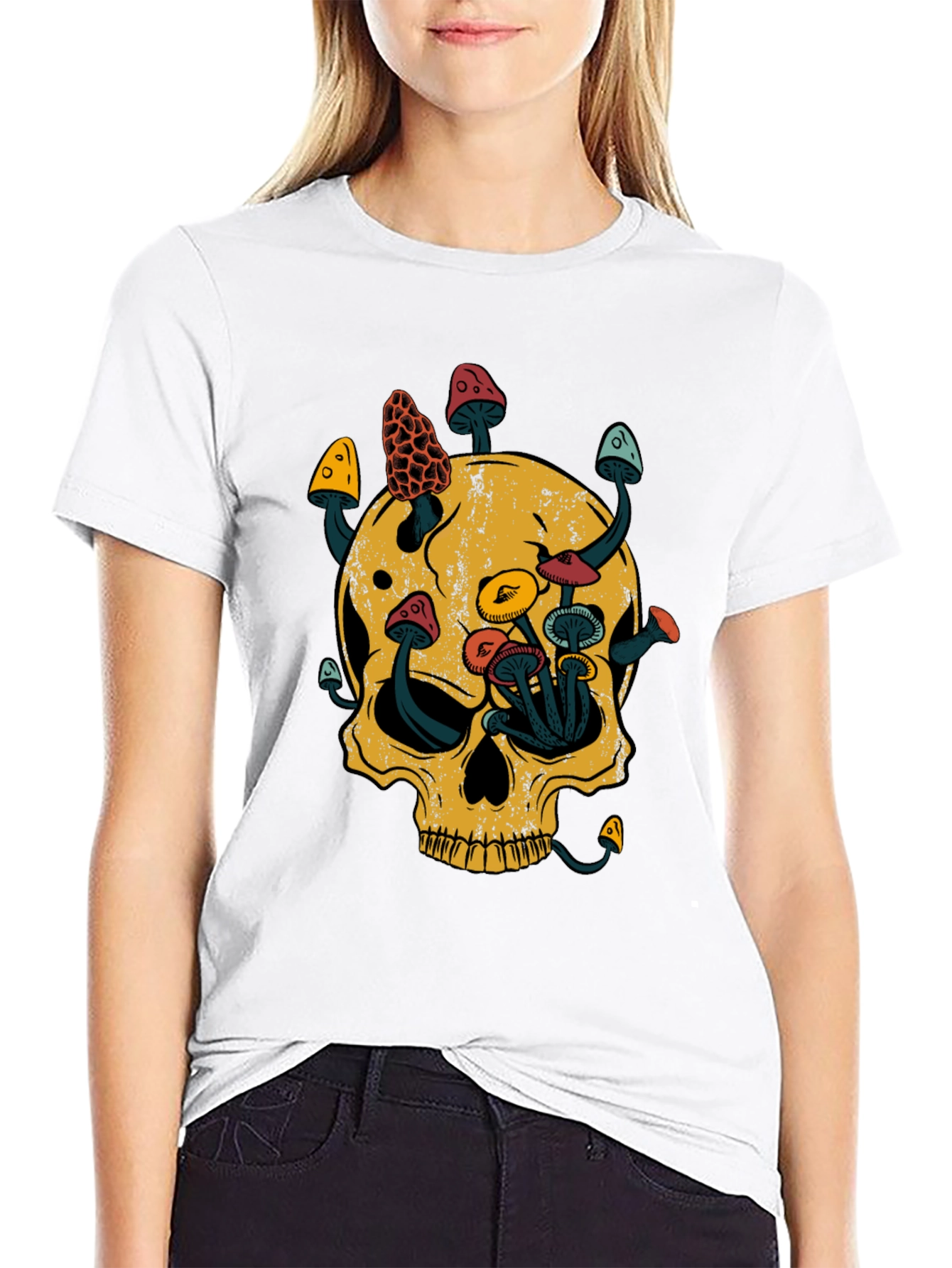 Skull & Mushroom Graphic Tee - Black