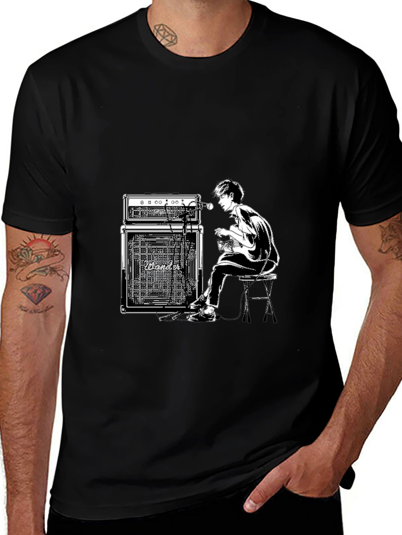 Guitar Player Graphic Black T-Shirt