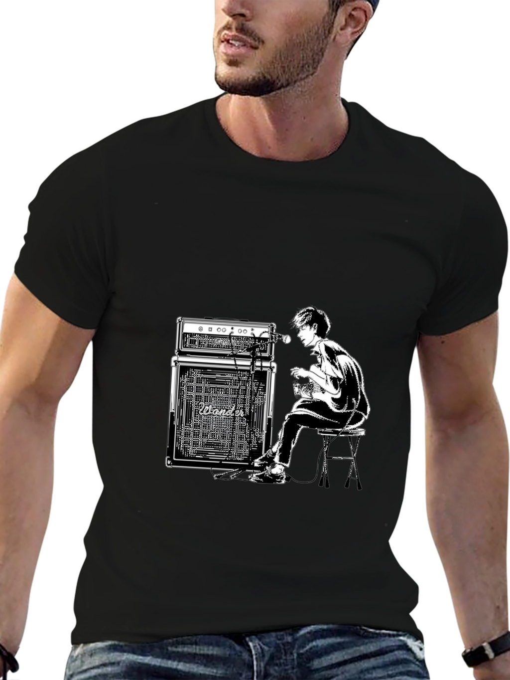 Guitar Player Graphic Black T-Shirt