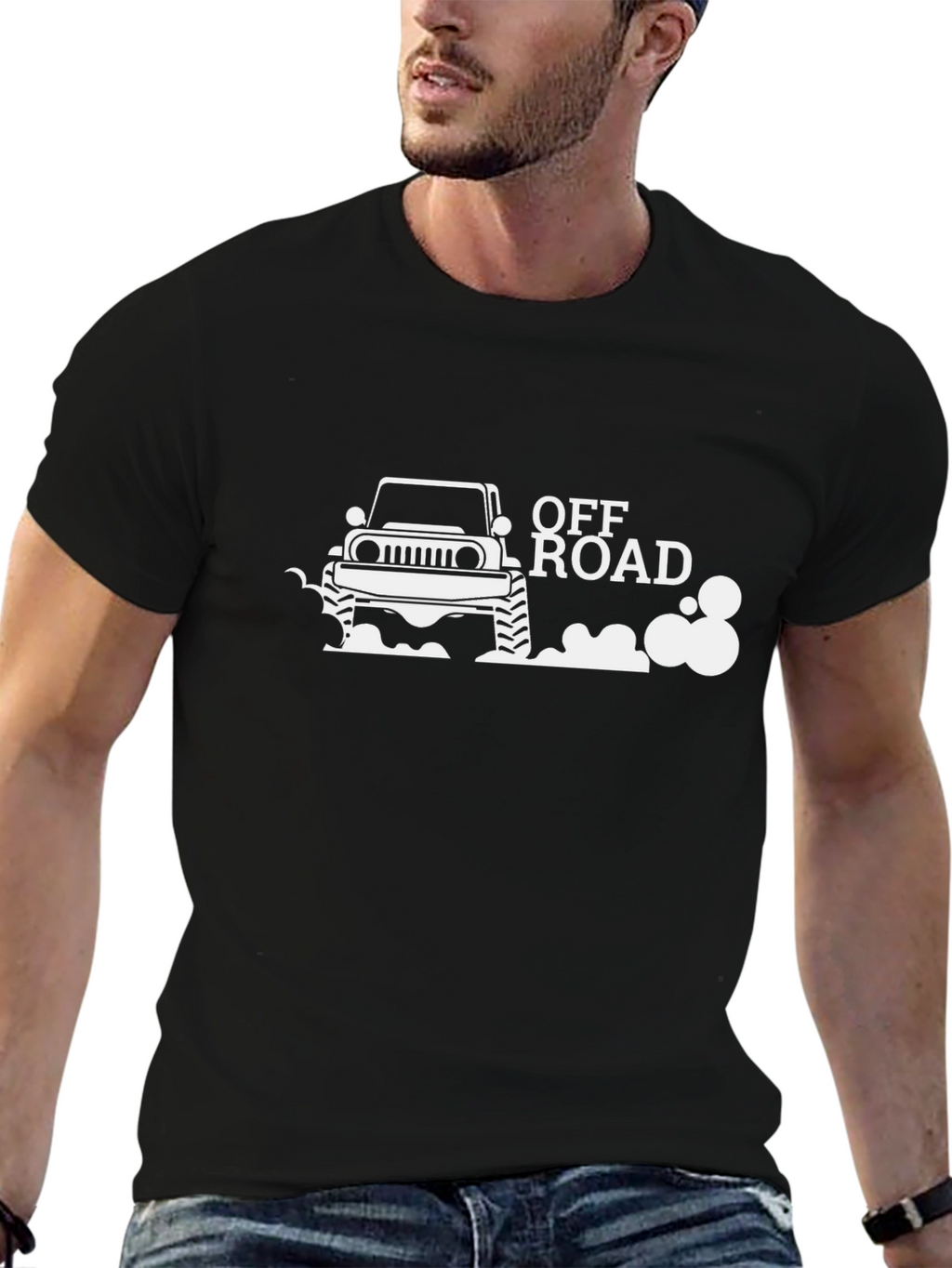 Off Road Graphic Tee - Black Cotton Blend T-Shirt