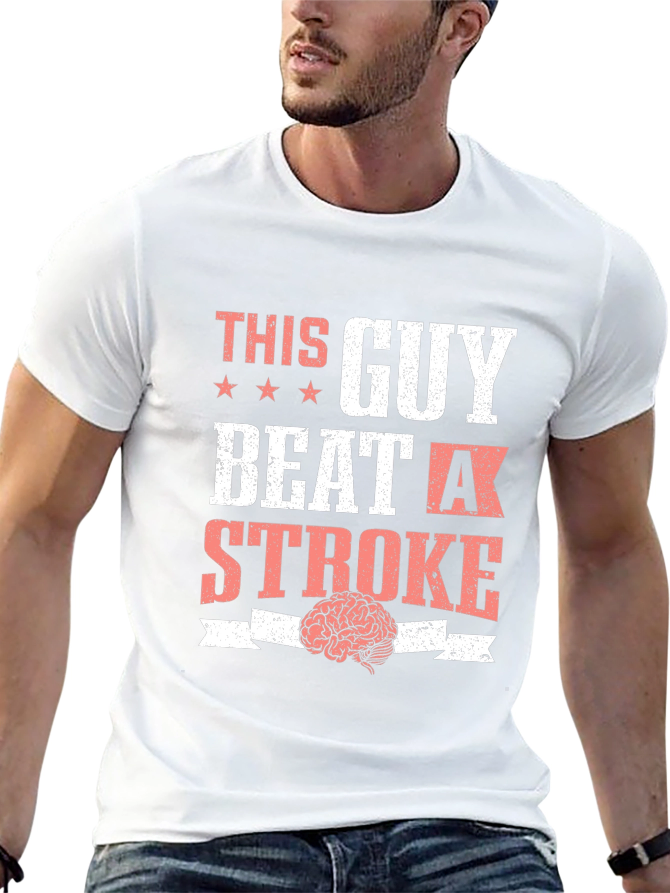 This Guy Beat a Stroke T-Shirt Brain Tee