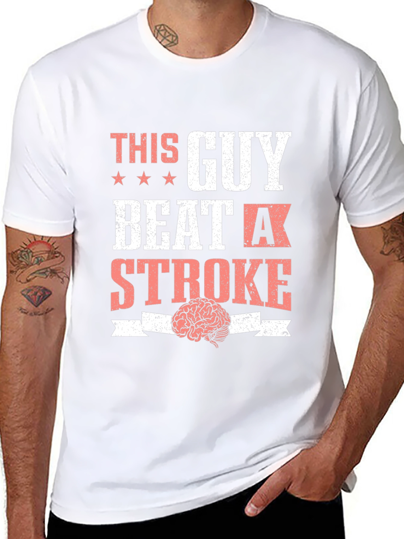 This Guy Beat a Stroke T-Shirt Brain Tee