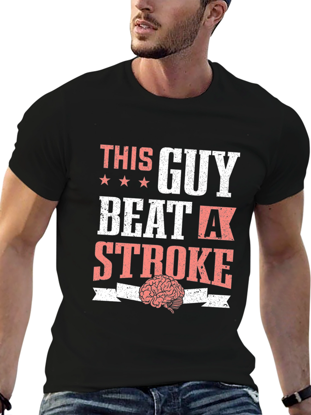 This Guy Beat a Stroke T-Shirt Brain Tee