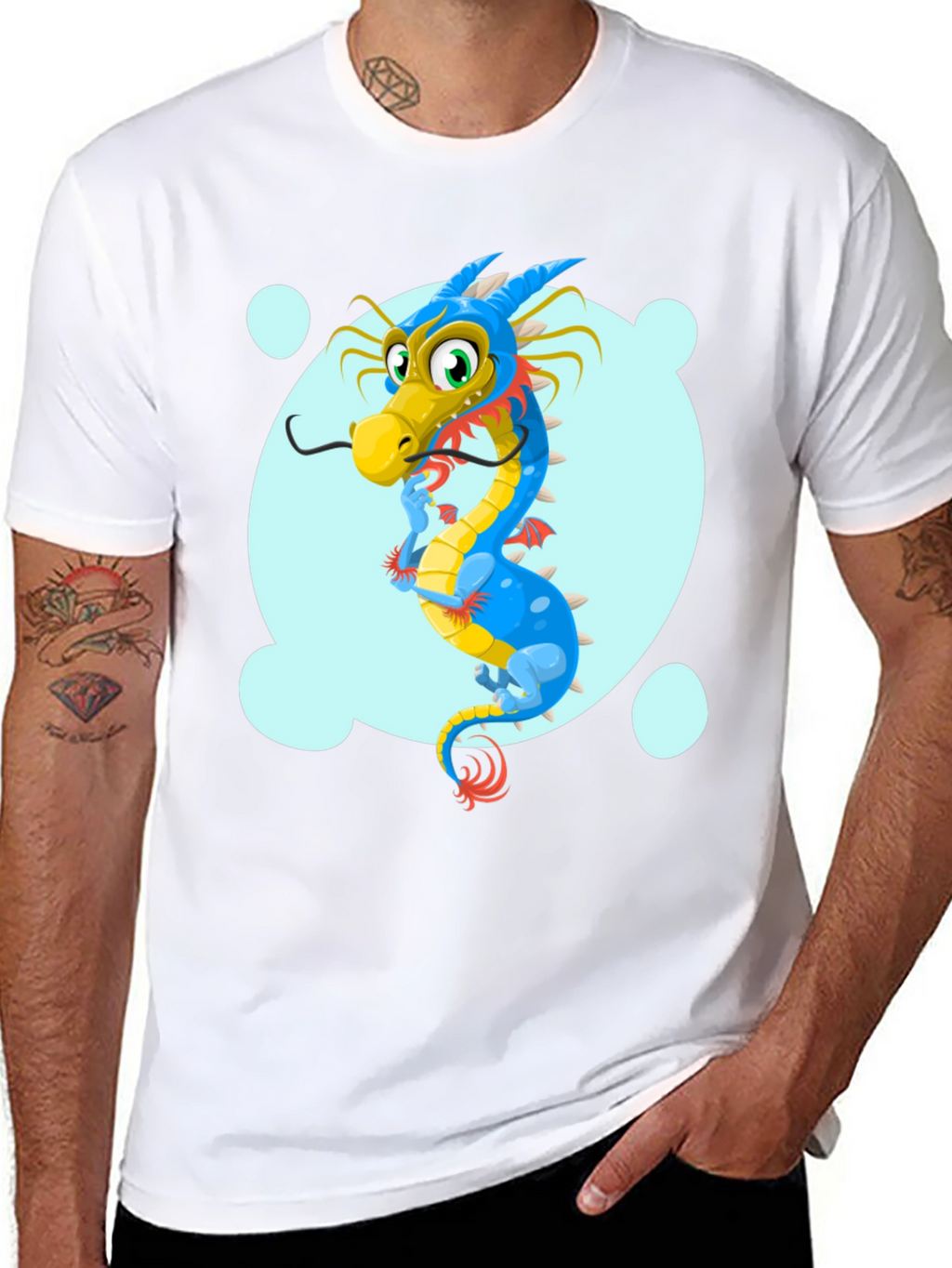 Cartoon Dragon Graphic Tee - Black Cotton T-Shirt