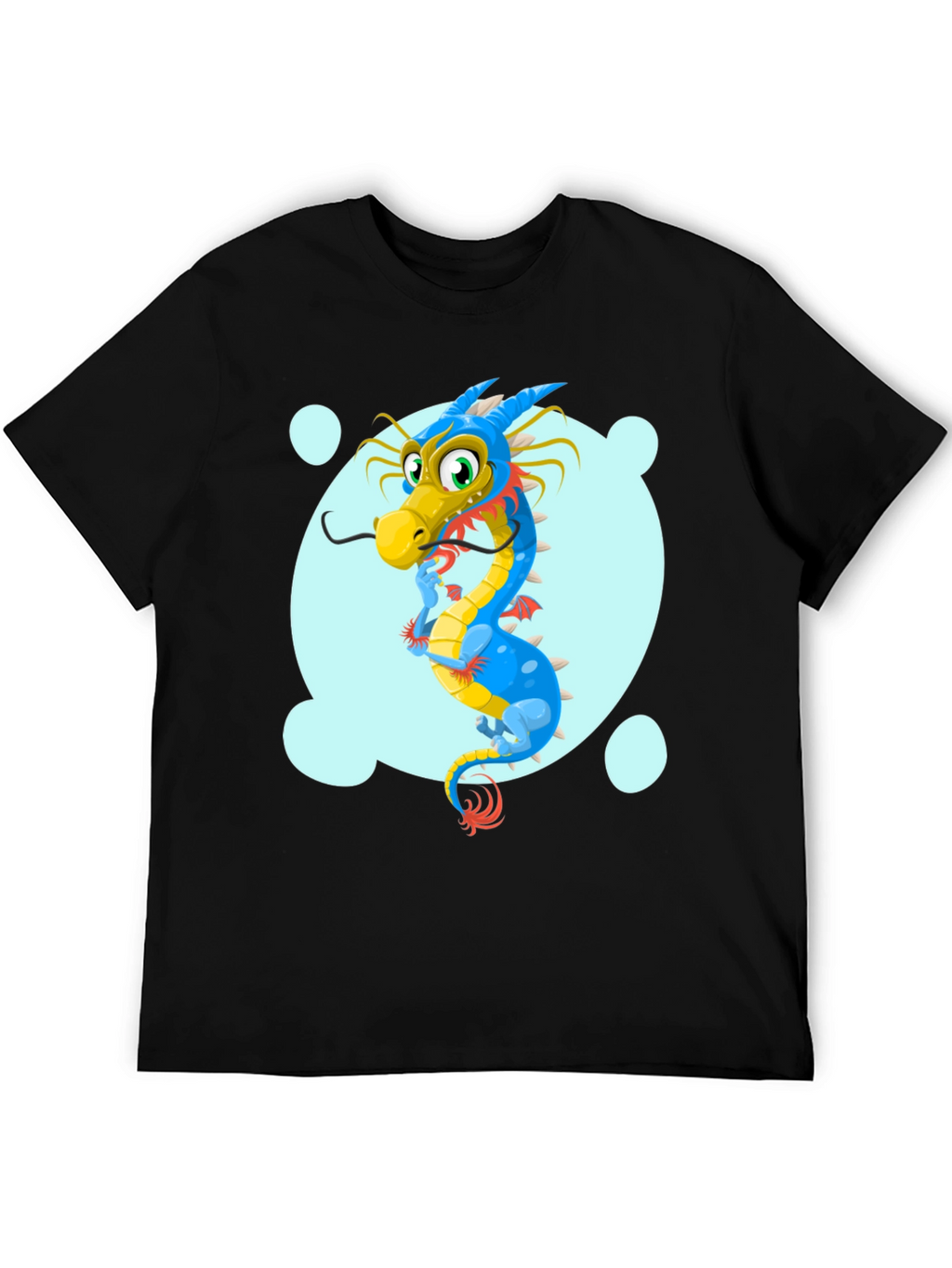 Cartoon Dragon Graphic Tee - Black Cotton T-Shirt