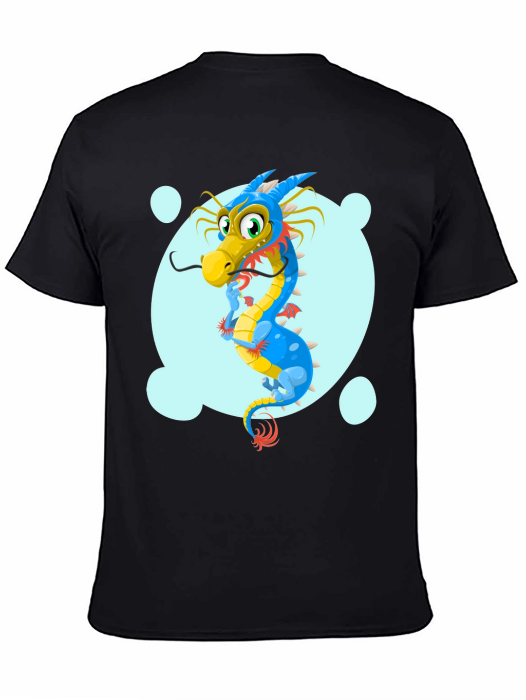Cartoon Dragon Graphic Tee - Black Cotton T-Shirt