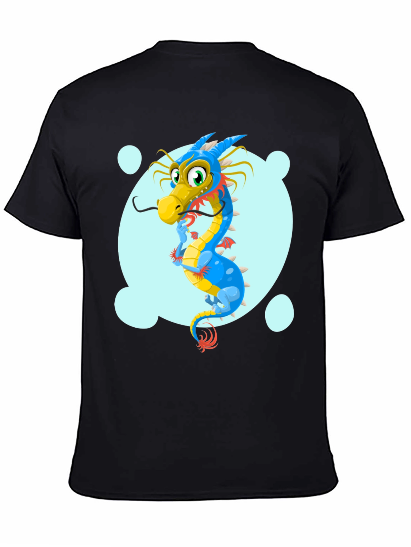 Cartoon Dragon Graphic Tee - Black Cotton T-Shirt