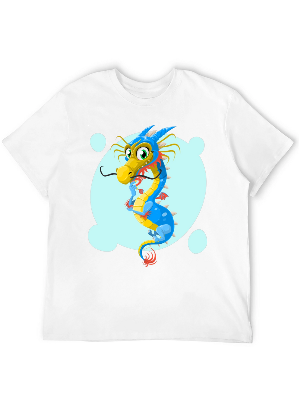 Cartoon Dragon Graphic Tee - Black Cotton T-Shirt