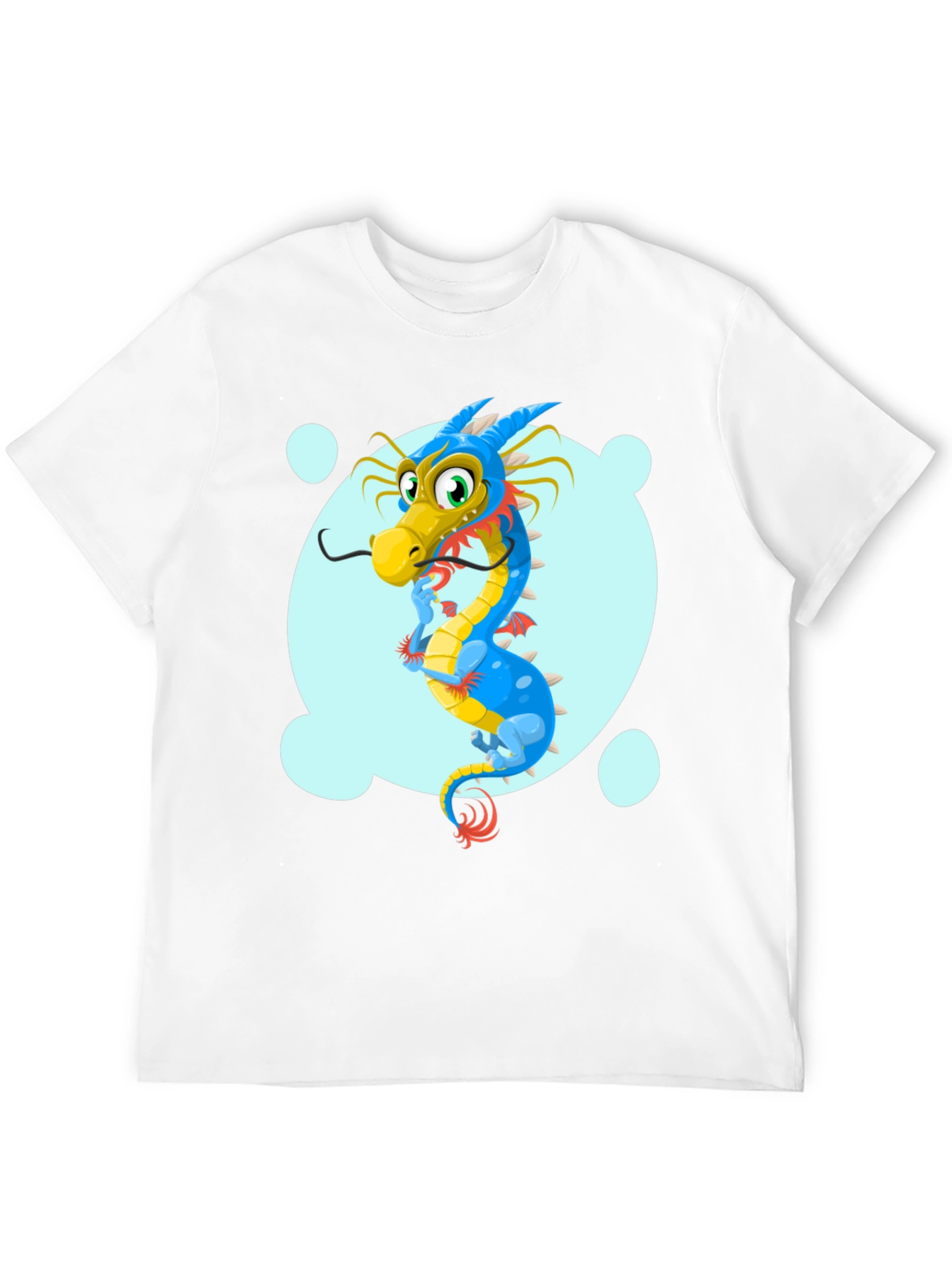 Cartoon Dragon Graphic Tee - Black Cotton T-Shirt