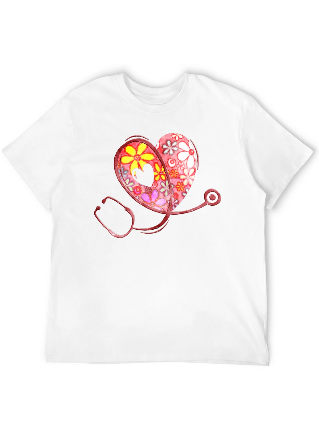 Floral Heart Stethoscope Graphic T-Shirt