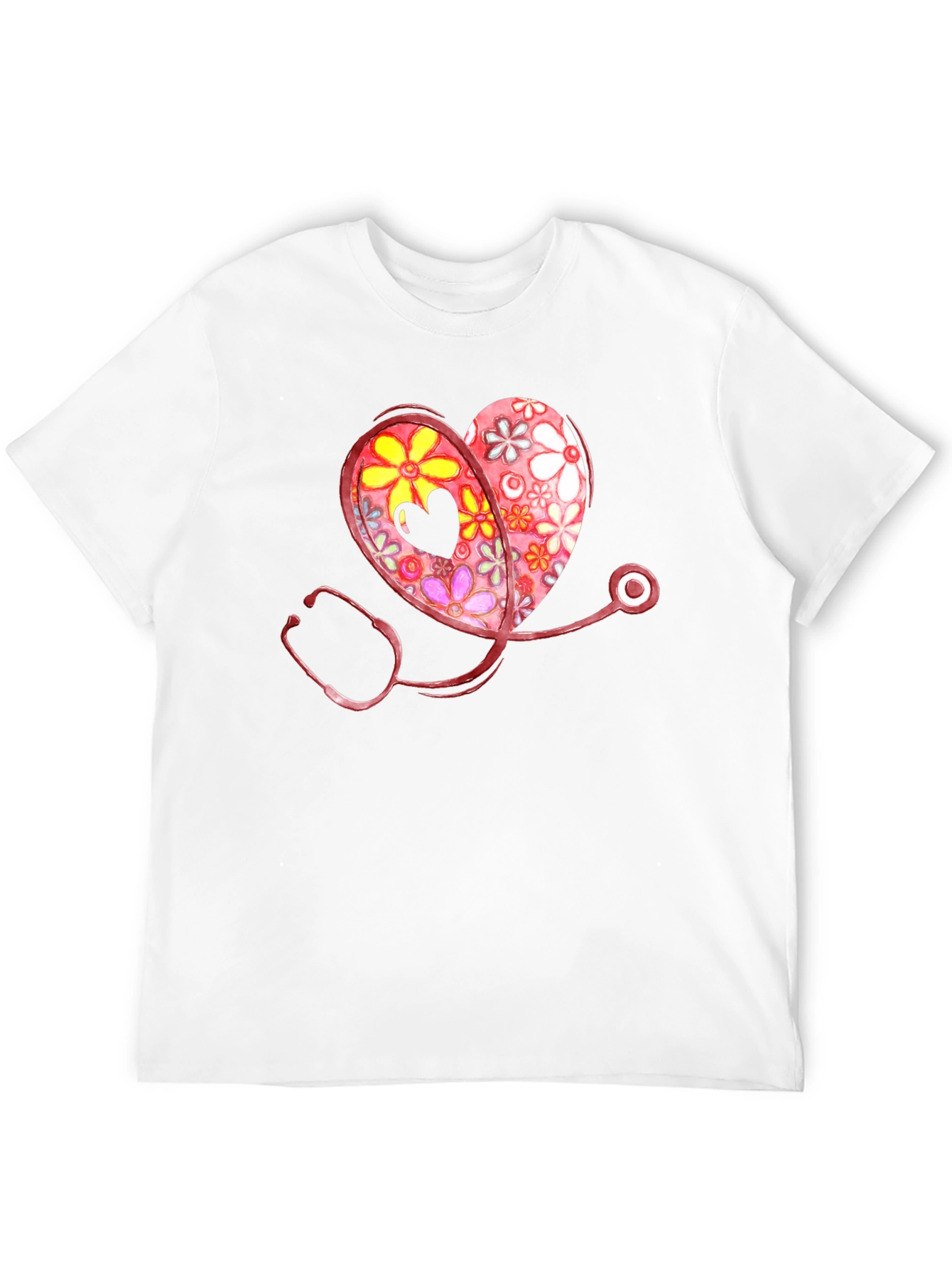 Floral Heart Stethoscope Graphic T-Shirt